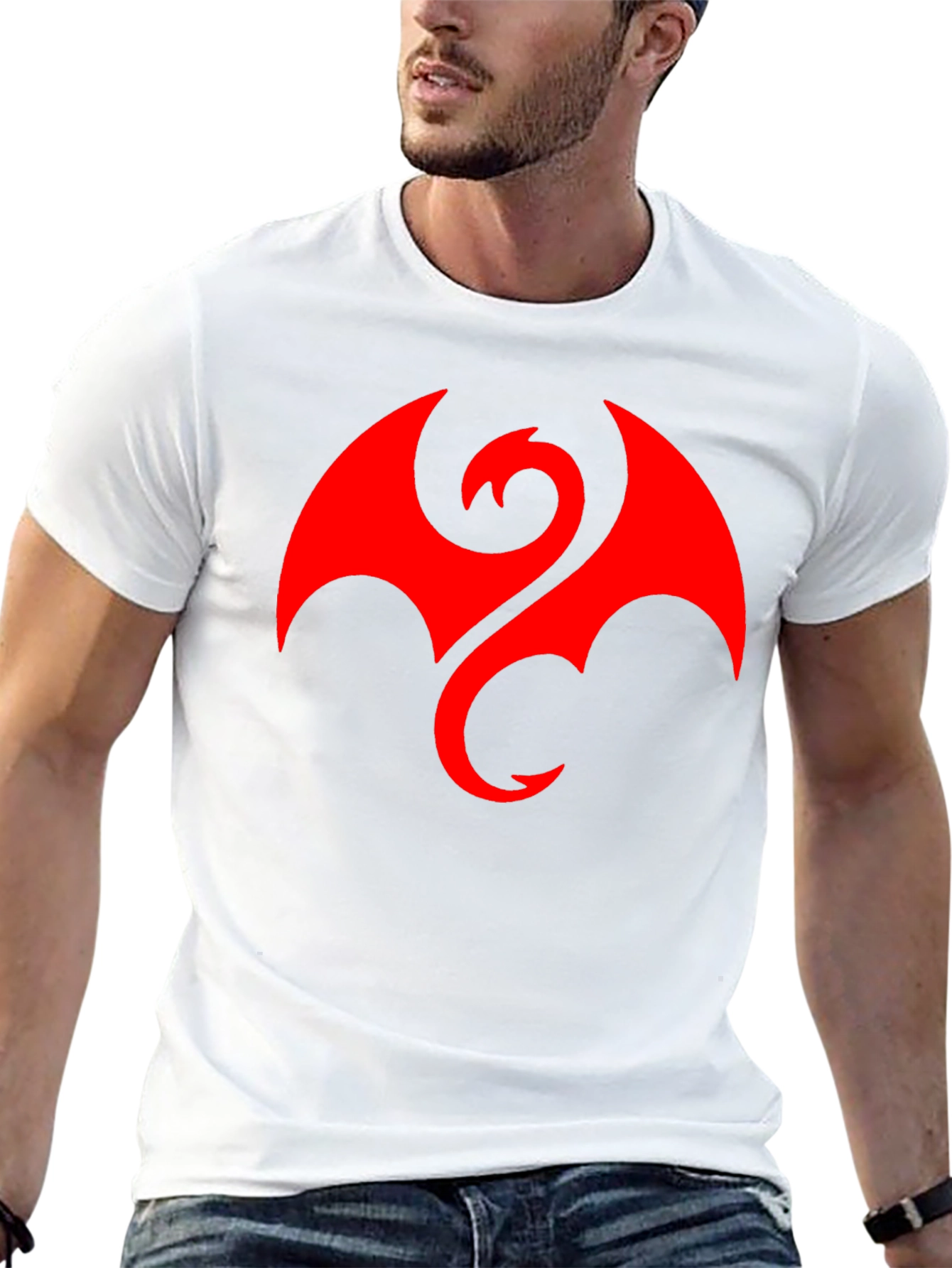 Camiseta Hombre Dragón Rojo Estilo Casual