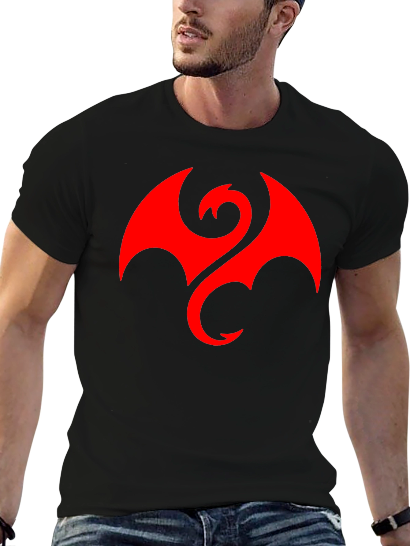 Camiseta Hombre Dragón Rojo Estilo Casual