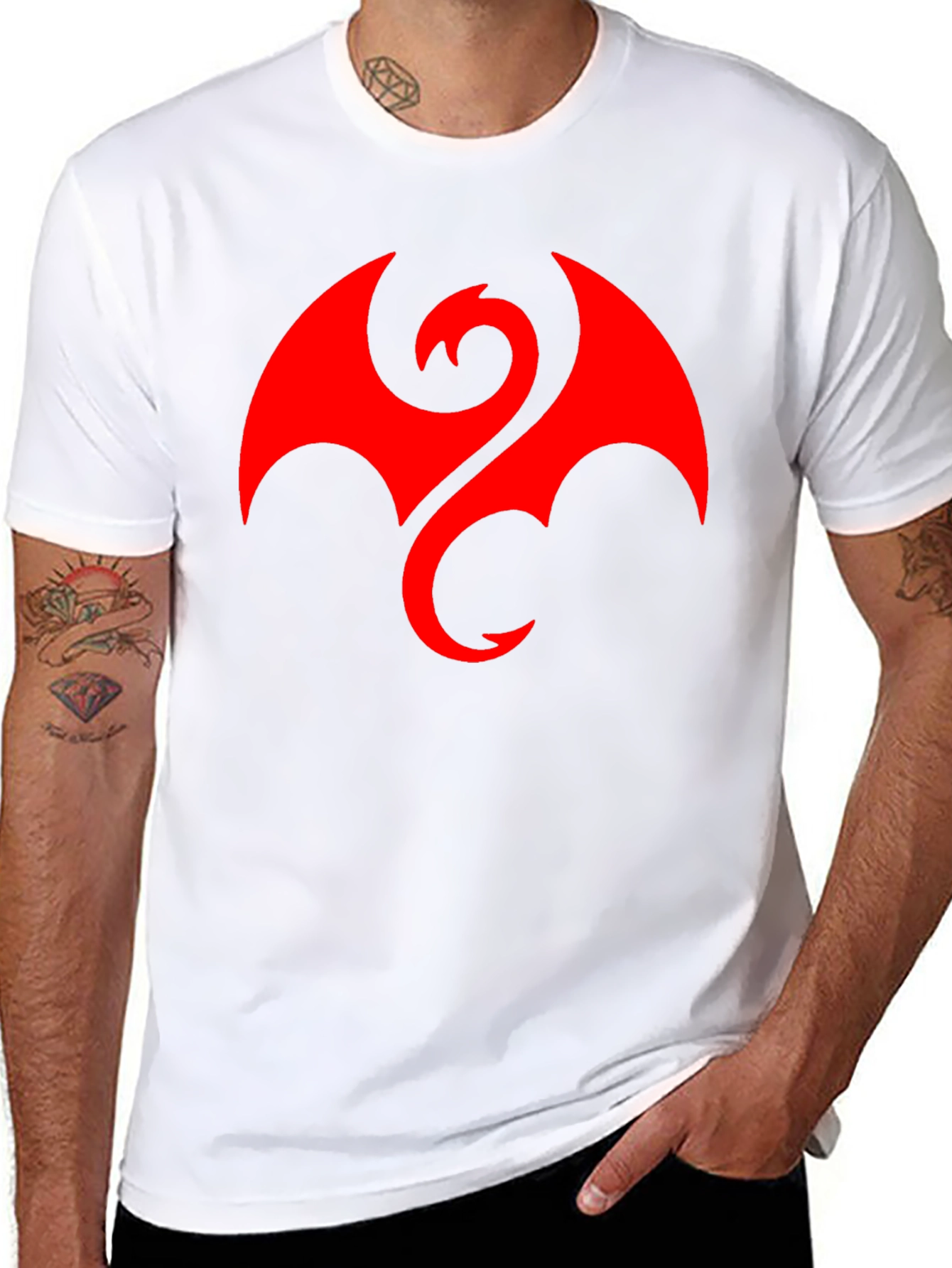 Camiseta Hombre Dragón Rojo Estilo Casual