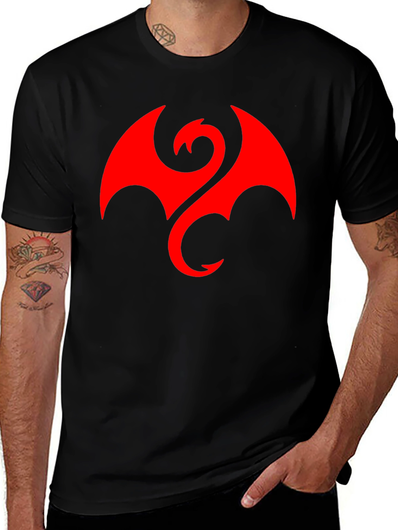 Camiseta Hombre Dragón Rojo Estilo Casual