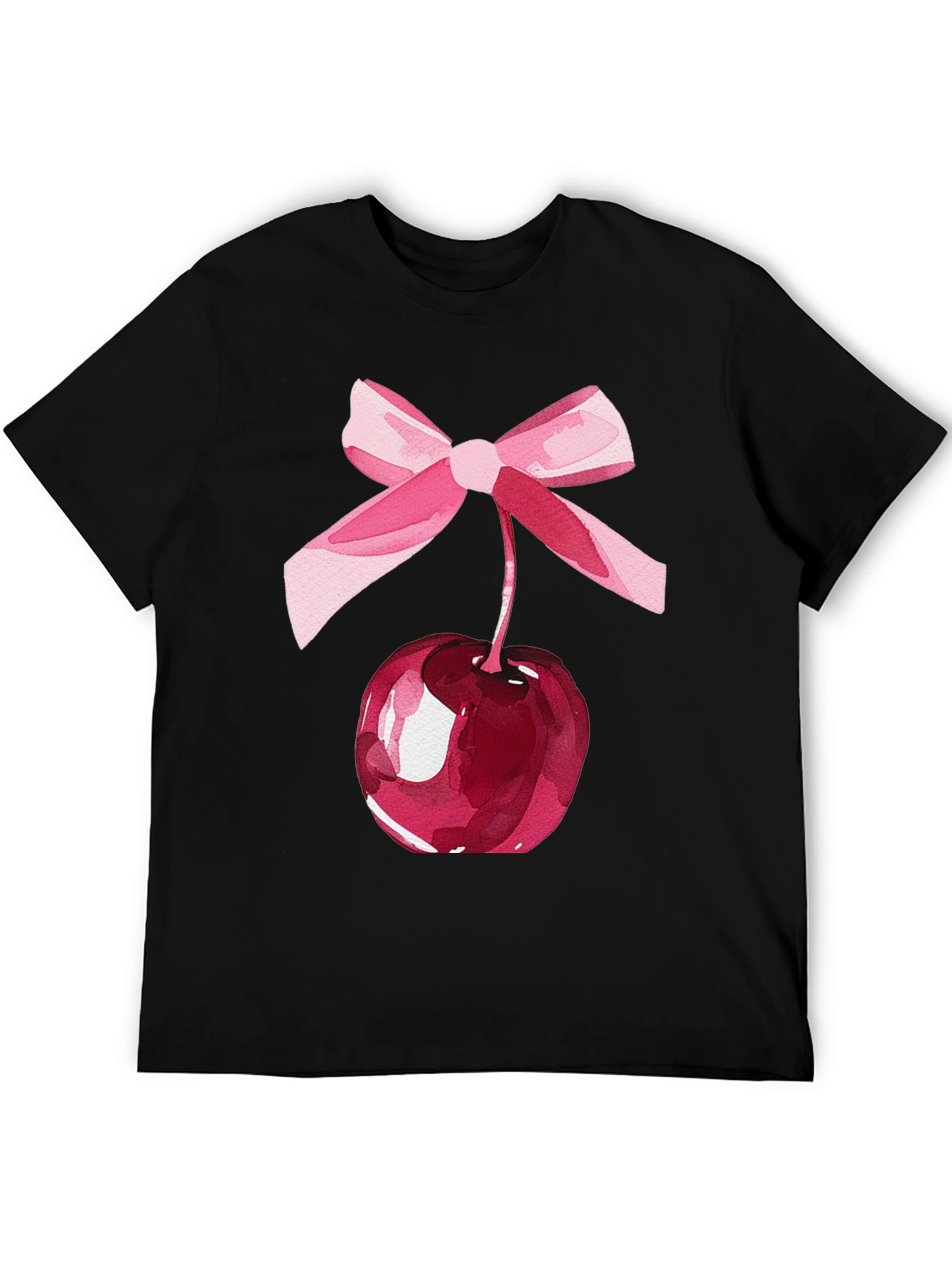 Camiseta Negra con Cereza y Lazo Rosa