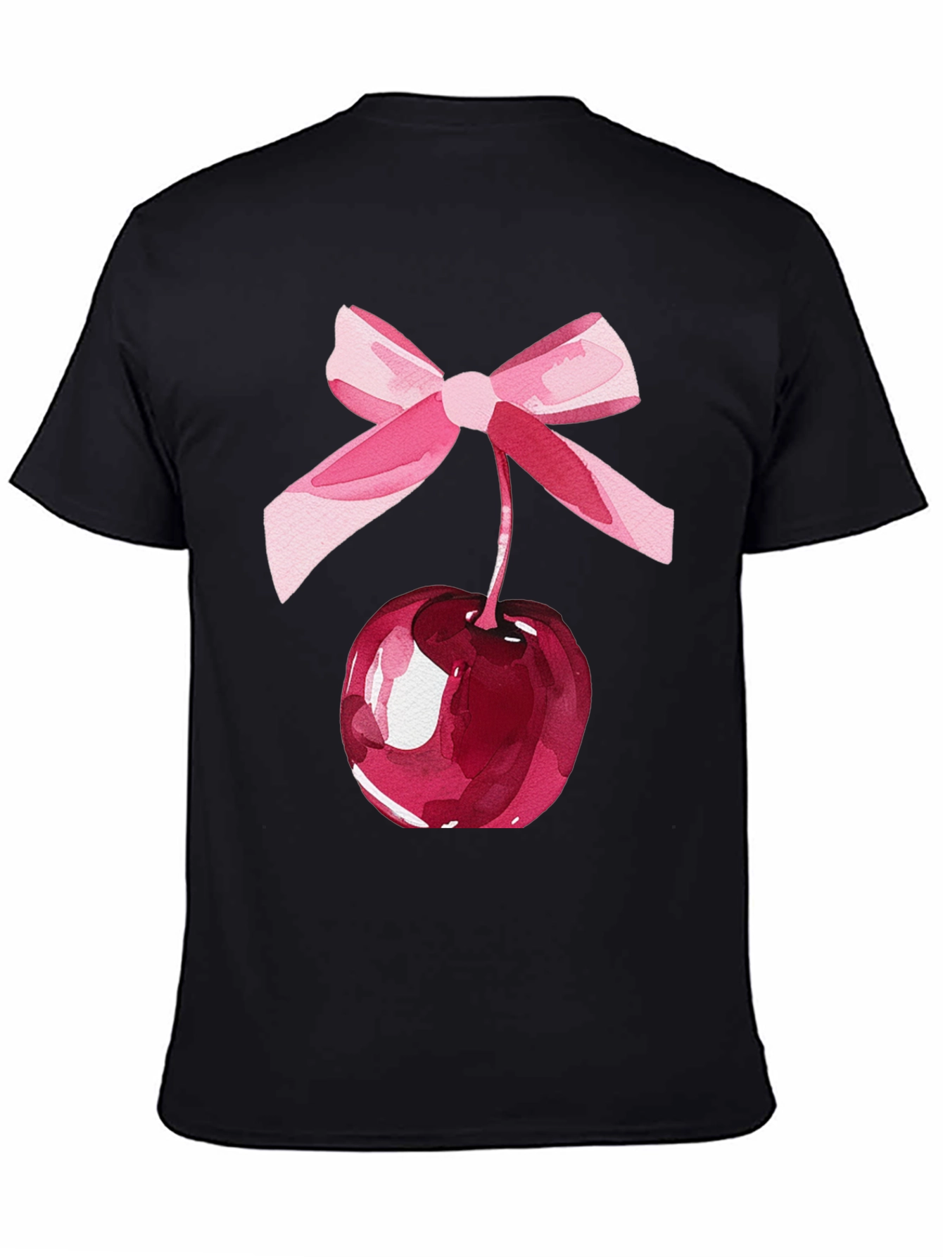 Camiseta Negra con Cereza y Lazo Rosa
