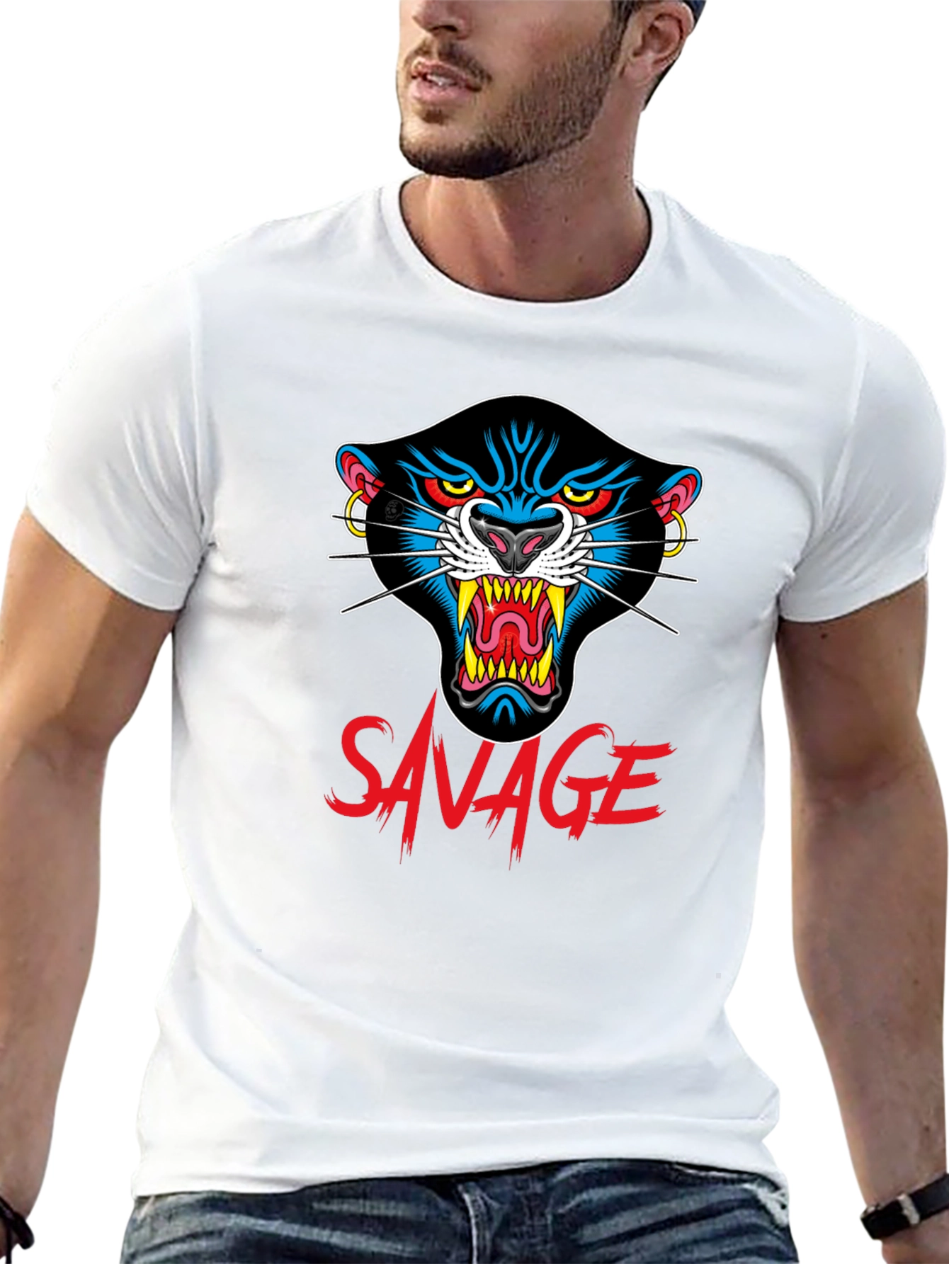 Camiseta Negra Savage con Diseño de Pantera