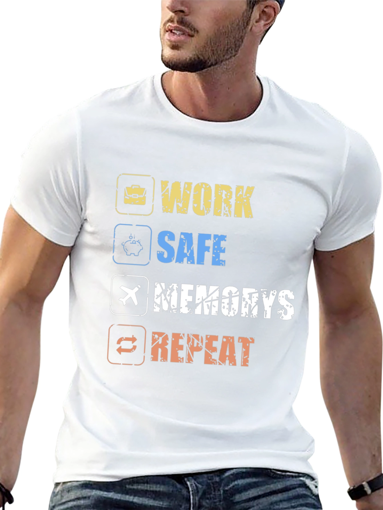 Camiseta Hombre Negra: Work Safe Memories Repeat