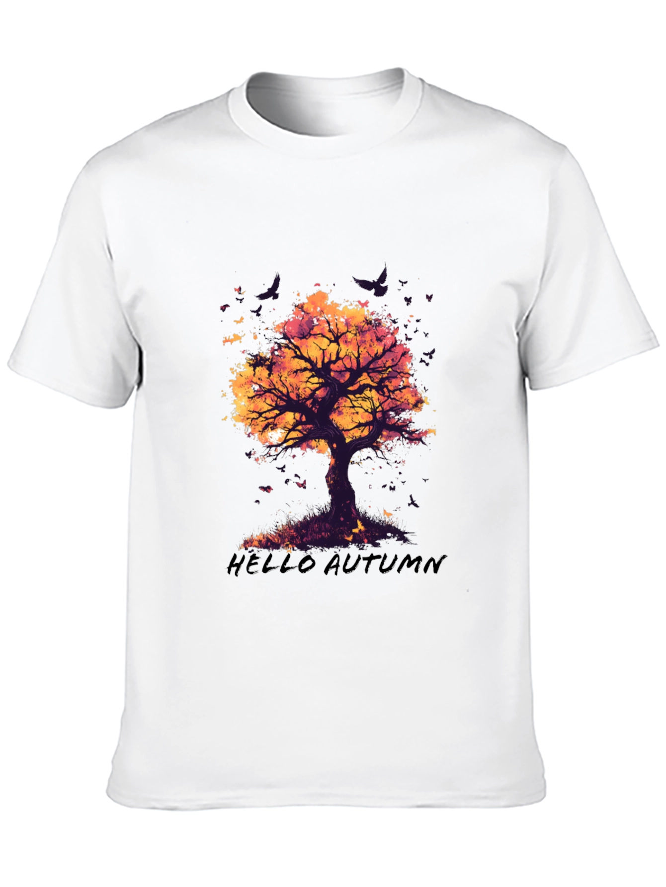 Camiseta Negra con Diseño de Árbol de Otoño