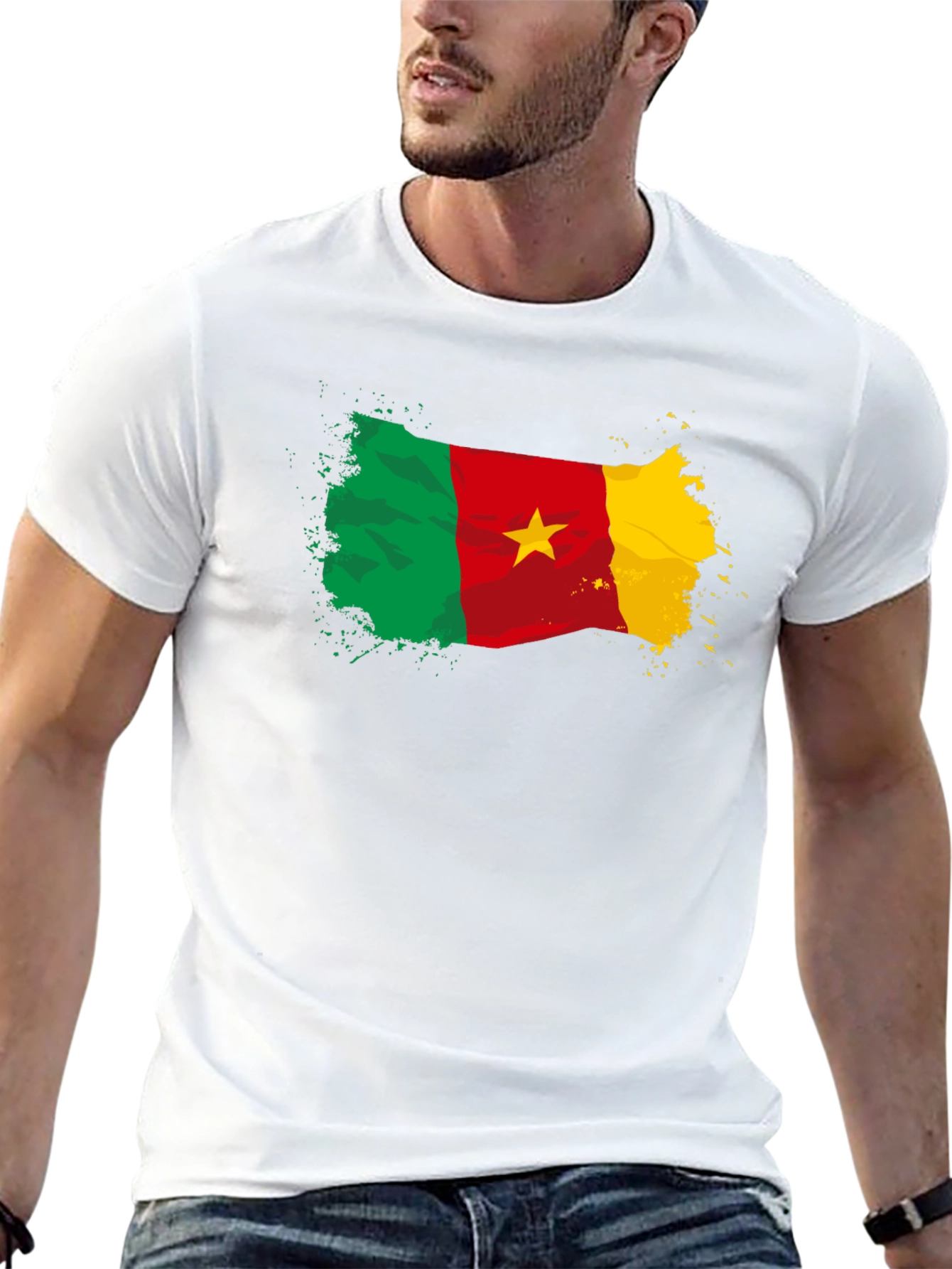 Camiseta Negra Bandera Camerún con Estrella