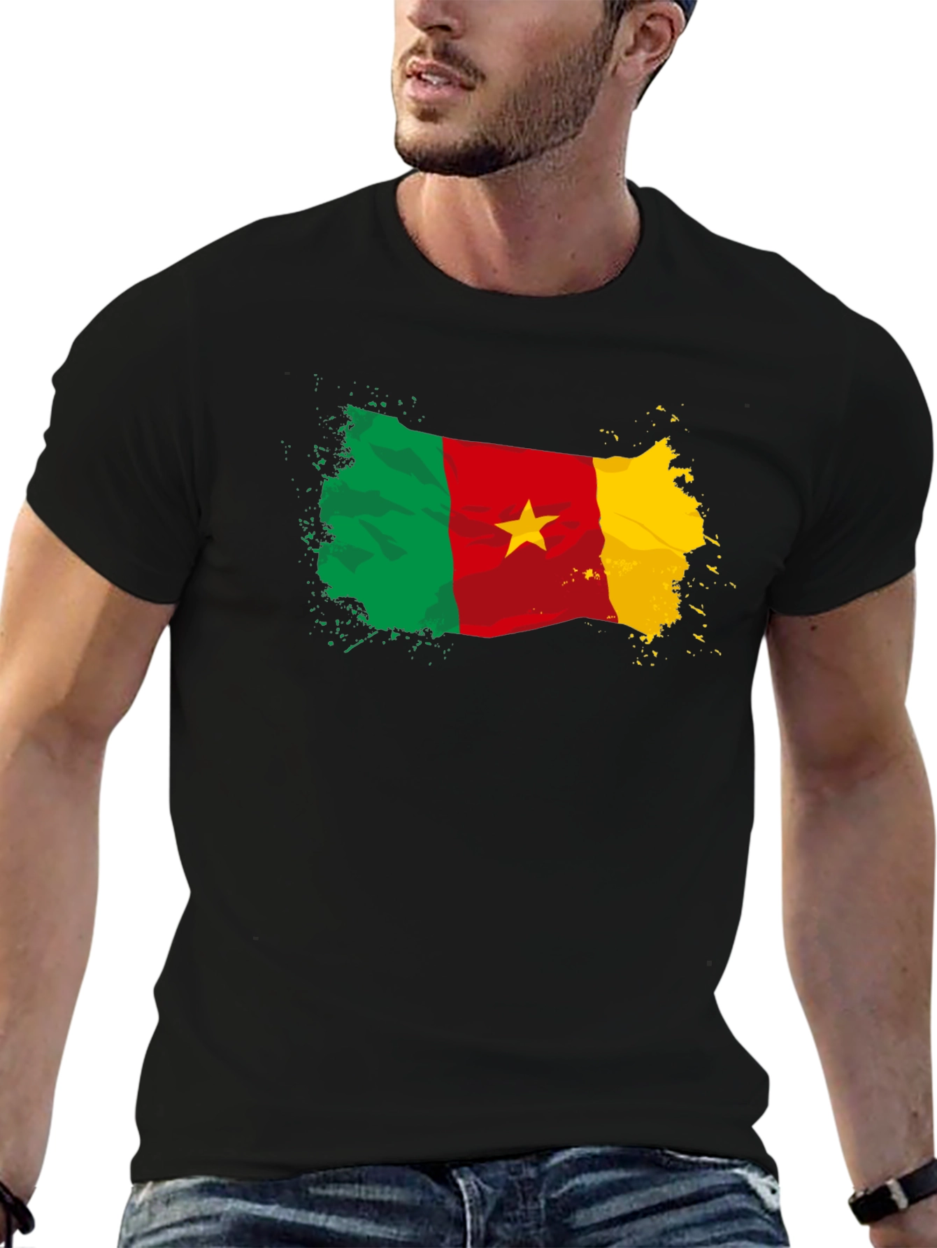 Camiseta Negra Bandera Camerún con Estrella