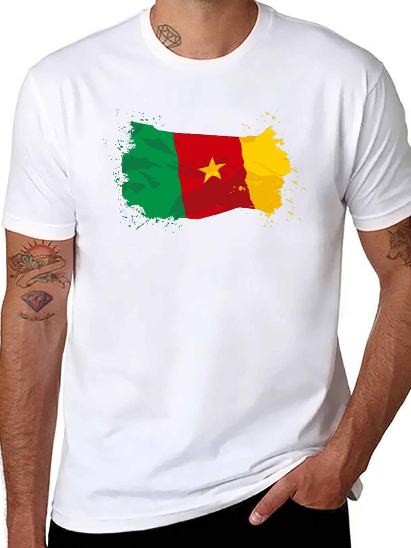 Camiseta Negra Bandera Camerún con Estrella