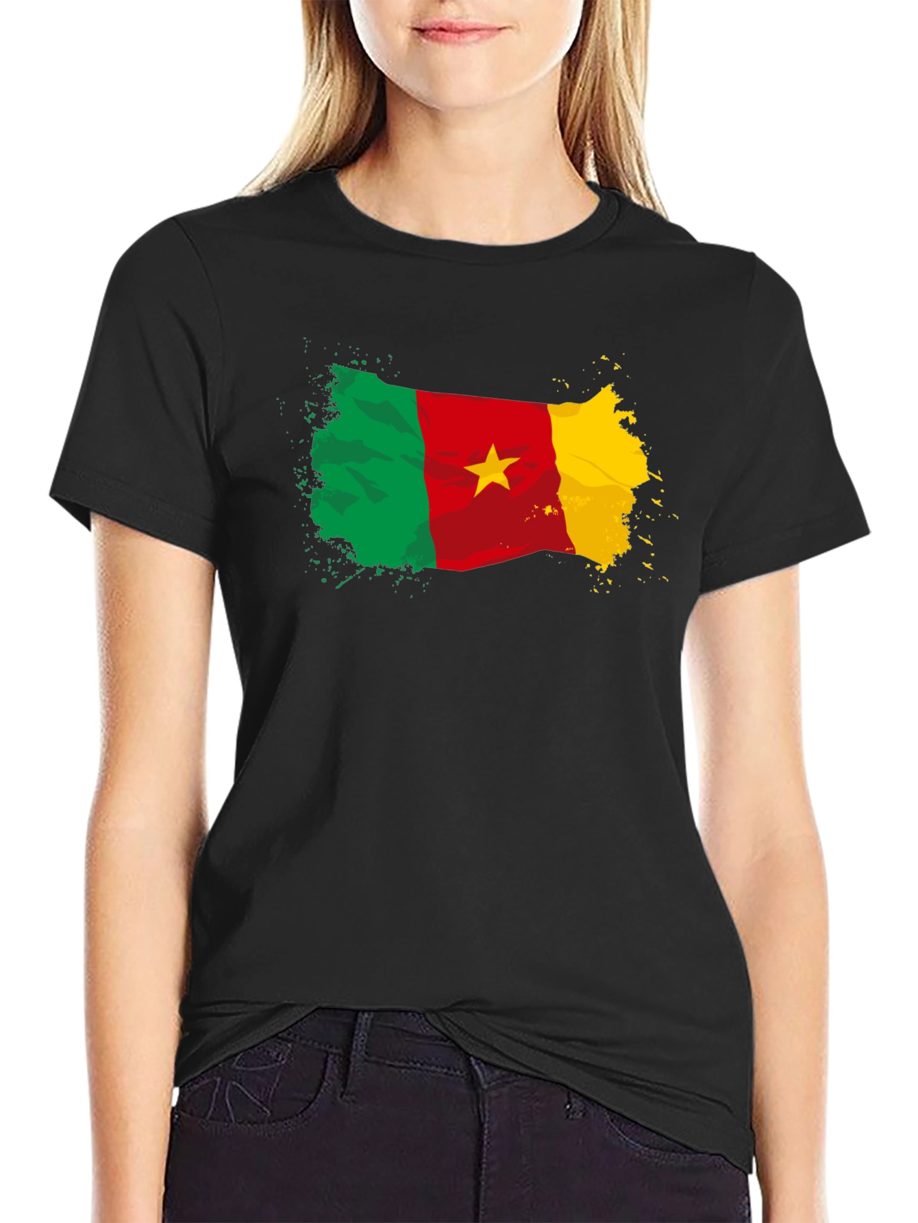 Camiseta Negra Bandera Camerún con Estrella