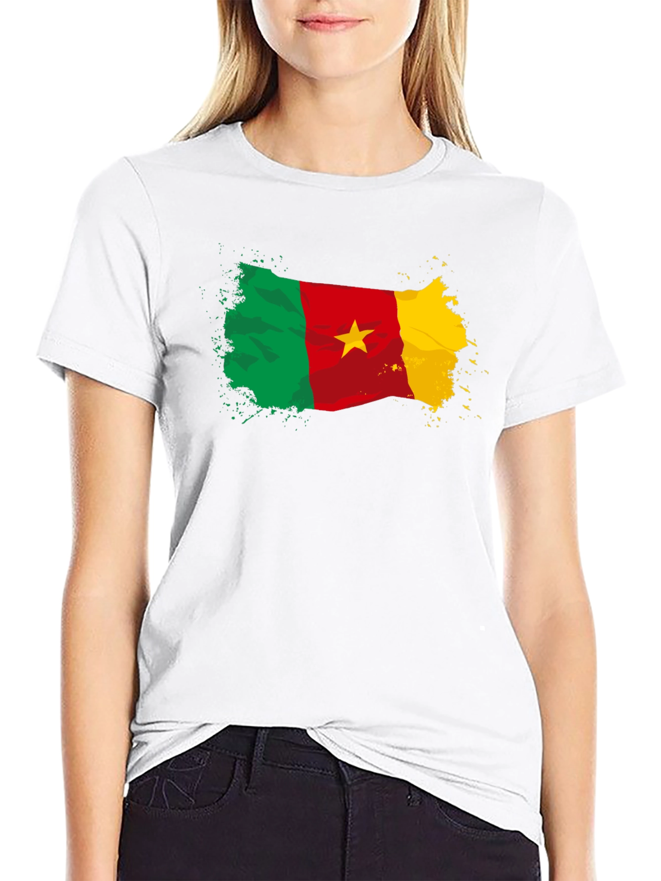 Camiseta Negra Bandera Camerún con Estrella