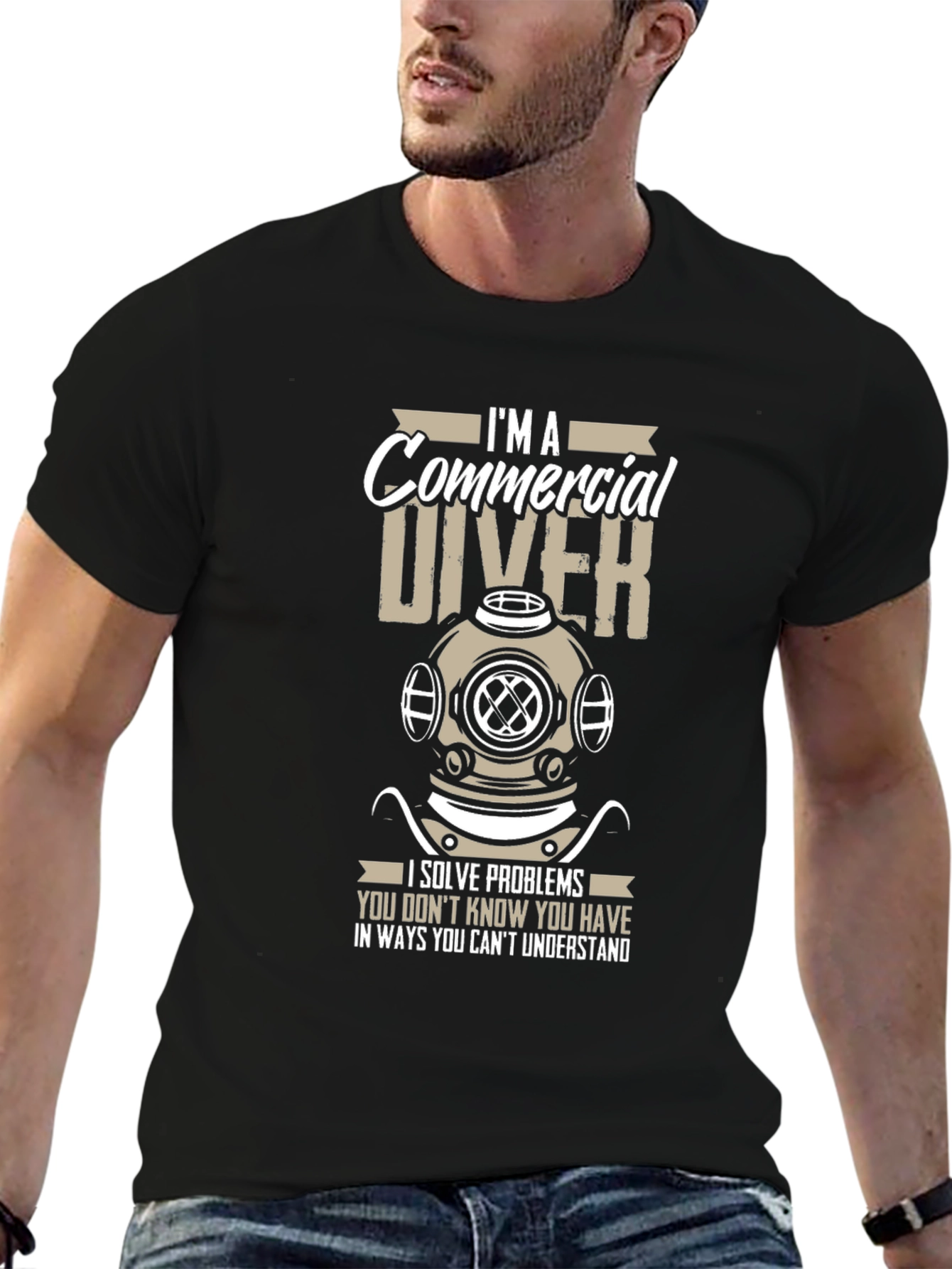 Camiseta Negra Buzo Comercial - Resuelvo Problemas
