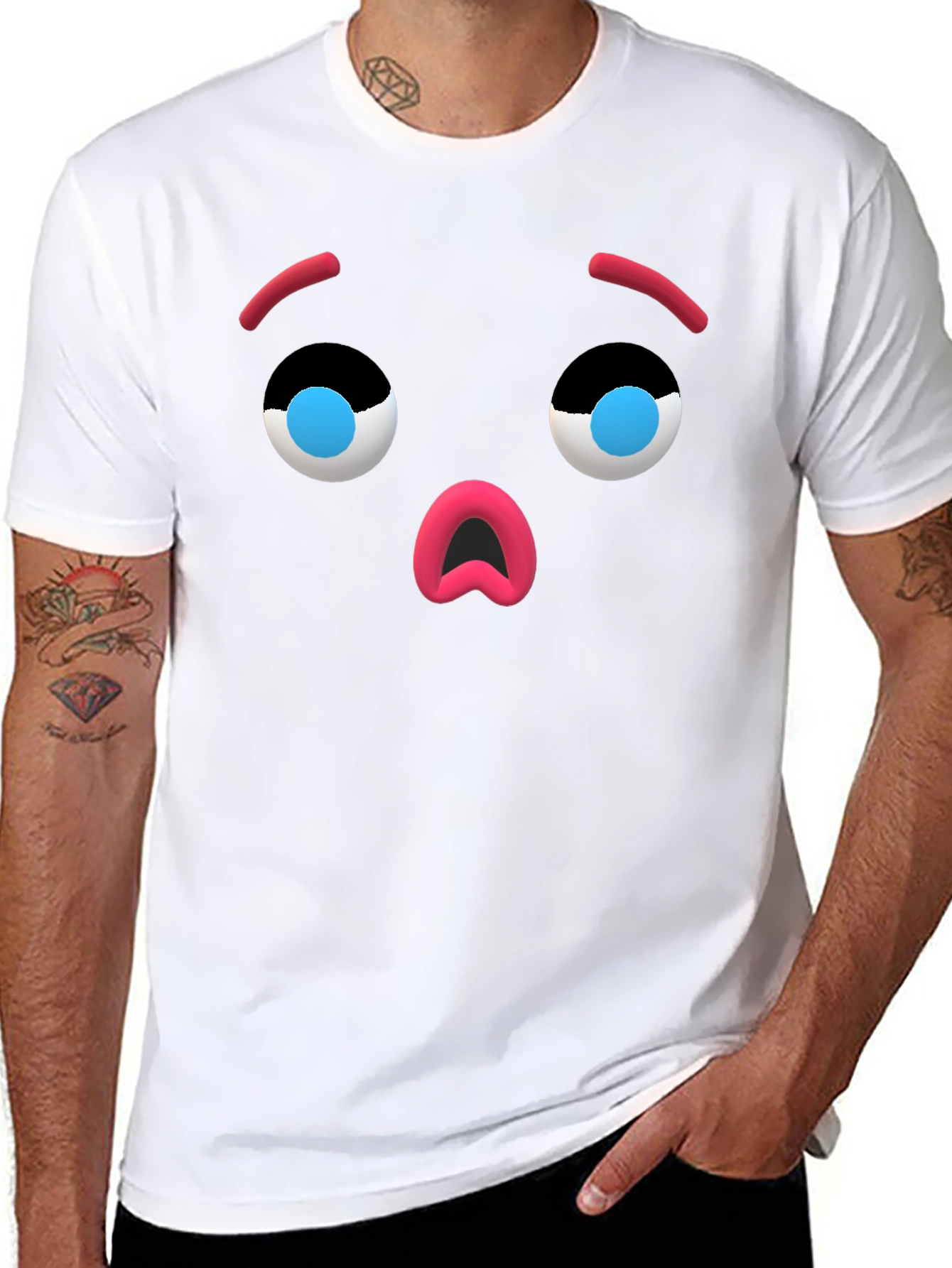 Camiseta Negra con Cara de Emoji Sorprendido