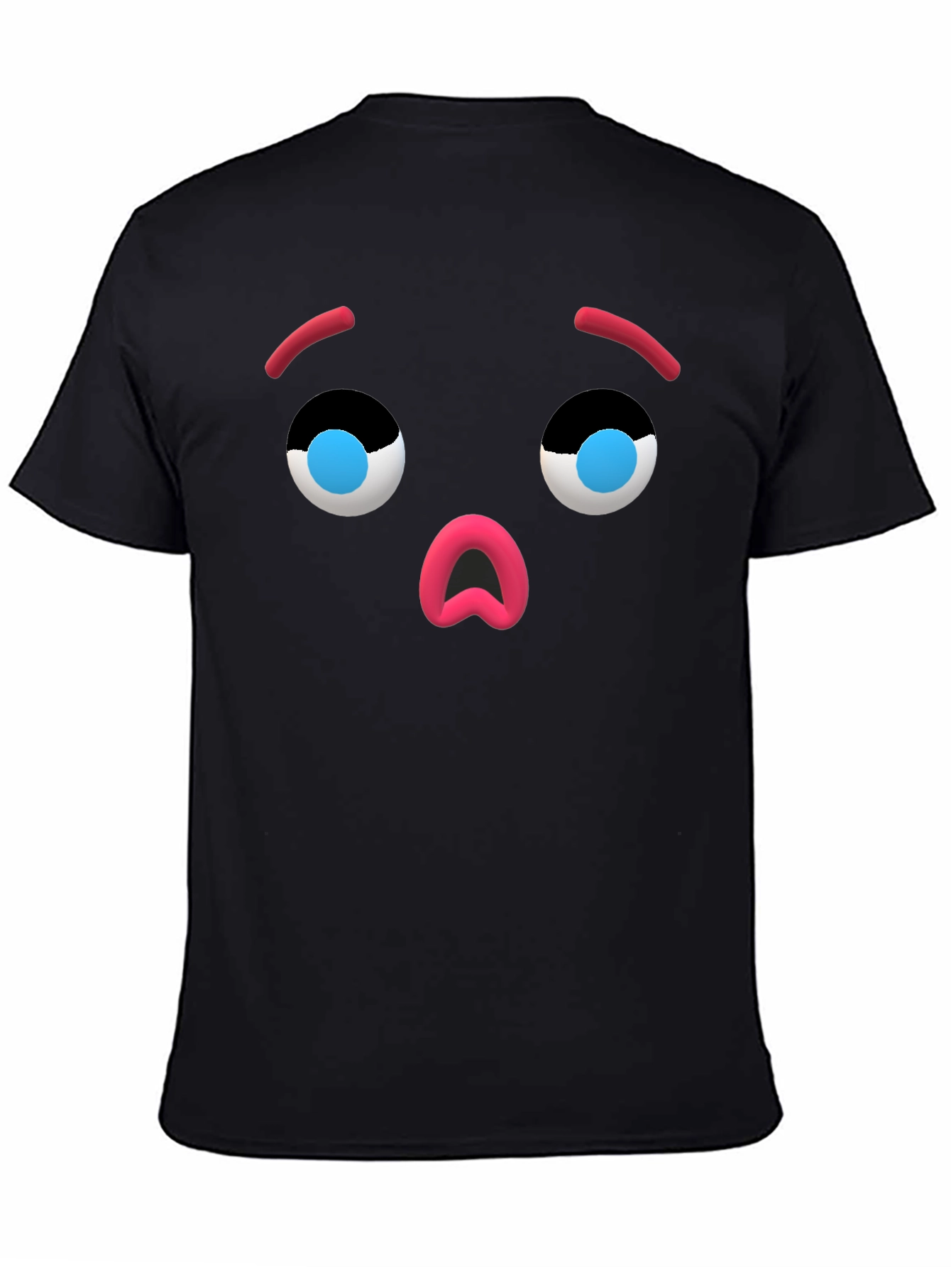 Camiseta Negra con Cara de Emoji Sorprendido