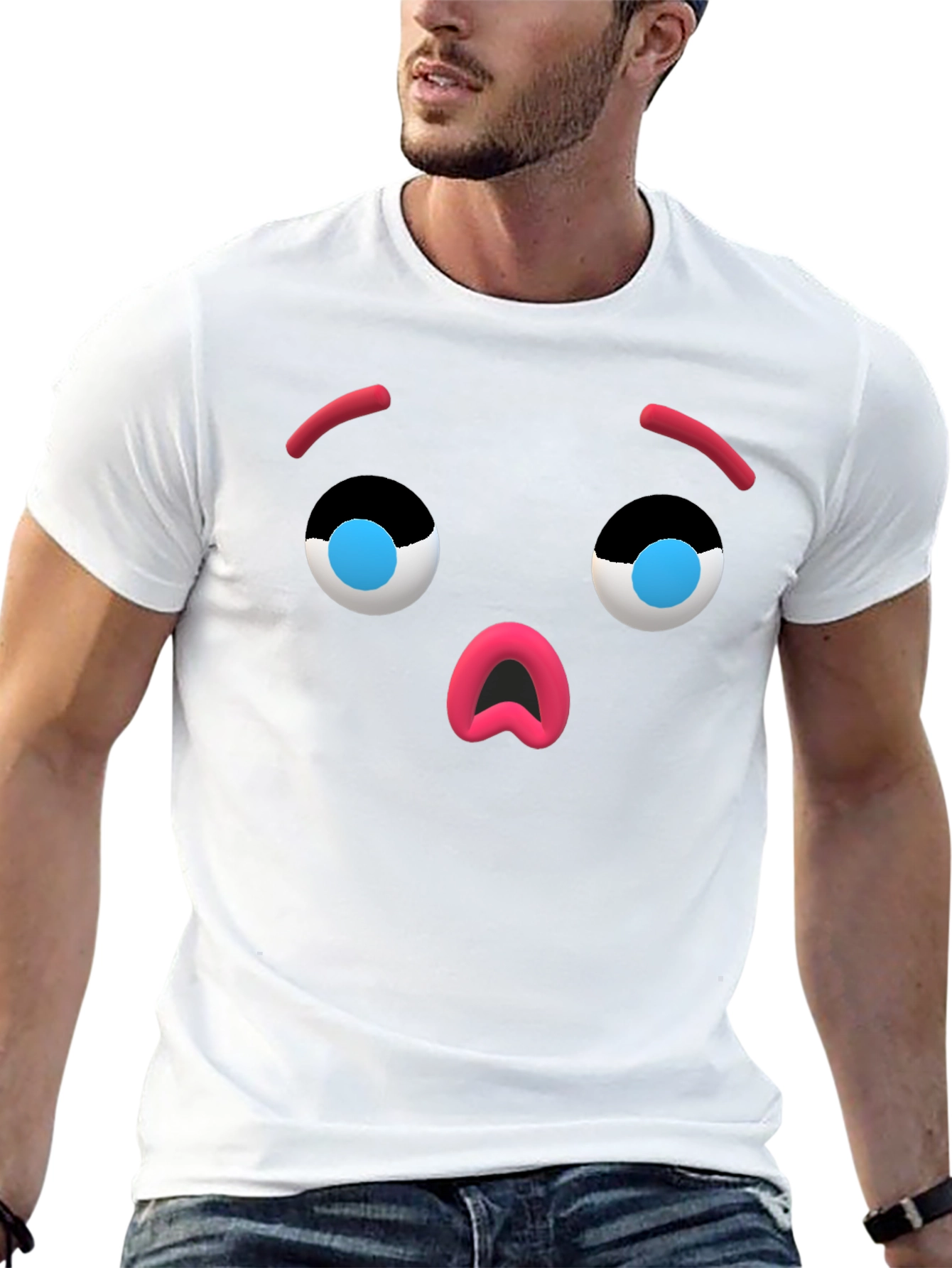 Camiseta Negra con Cara de Emoji Sorprendido