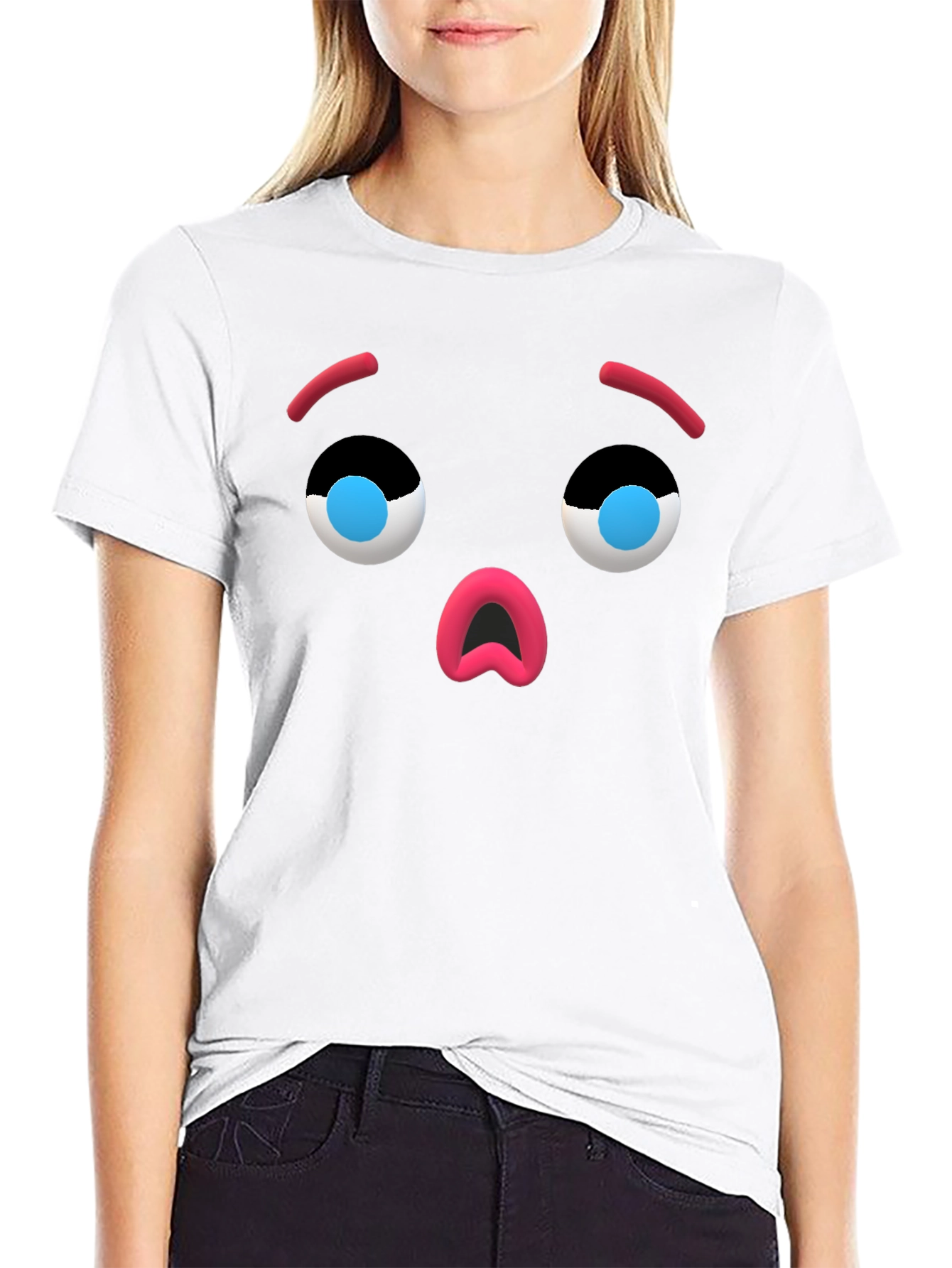 Camiseta Negra con Cara de Emoji Sorprendido