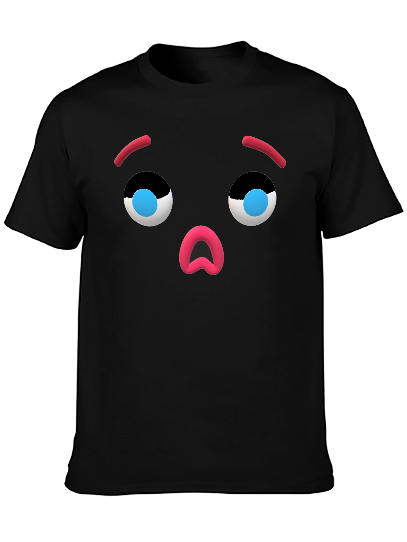 Camiseta Negra con Cara de Emoji Sorprendido