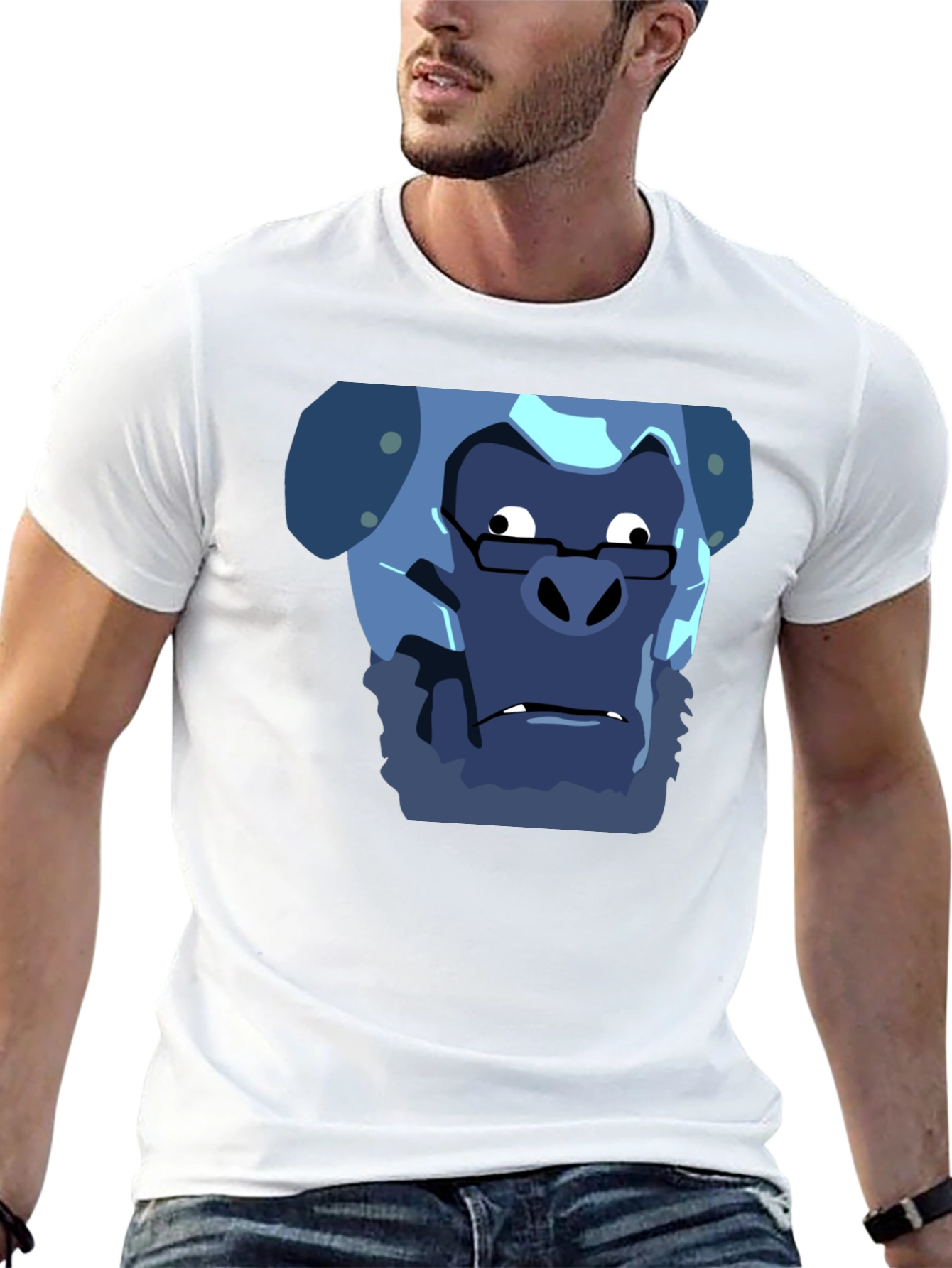 Camiseta Negra con Estampado Gracioso de Gorila Científico