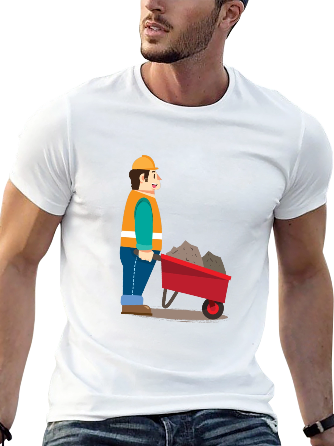 Camiseta Negra con Dibujo de Obrero