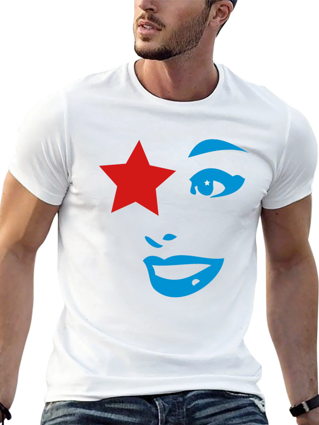 Camiseta Negra Mujer Estrella Roja y Diseño Abstracto