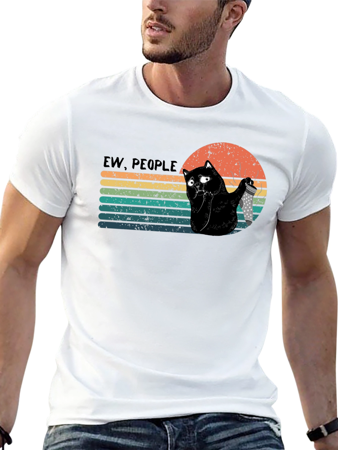 Camiseta Negra Ew People Gato con Cuchillo