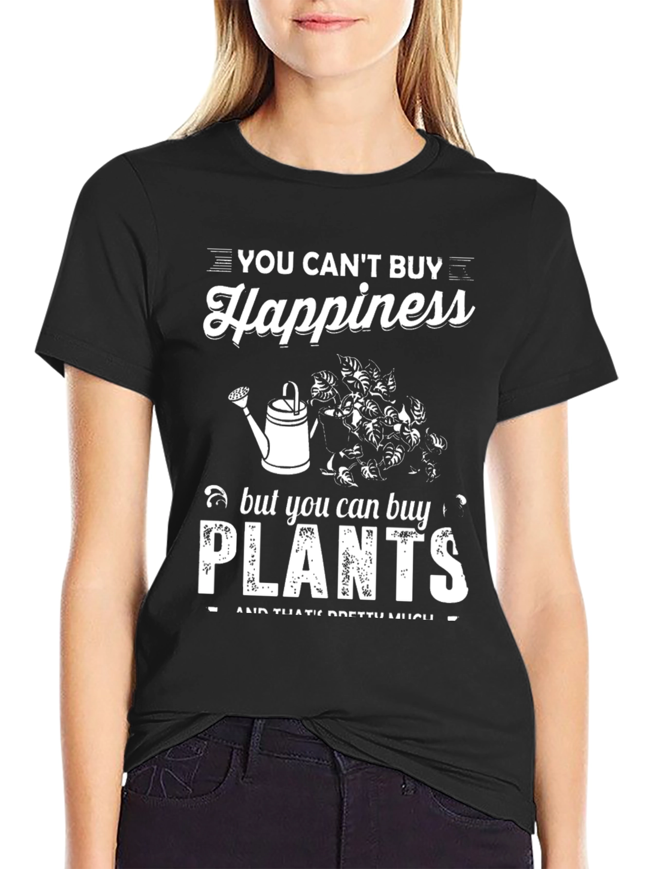 Camiseta Negra: No Puedes Comprar la Felicidad Compra Plantas