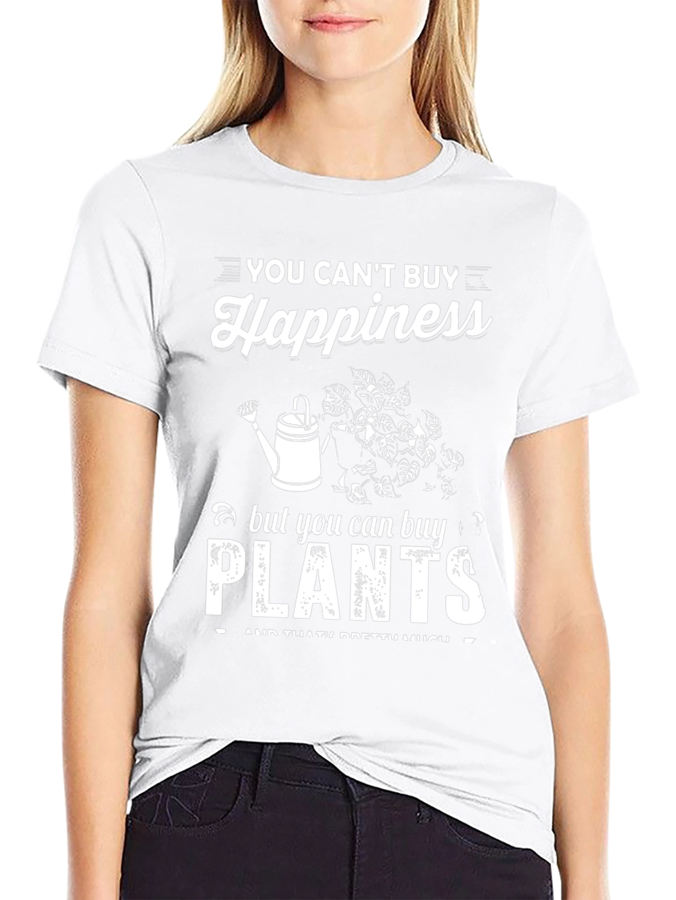Camiseta Negra: No Puedes Comprar la Felicidad Compra Plantas