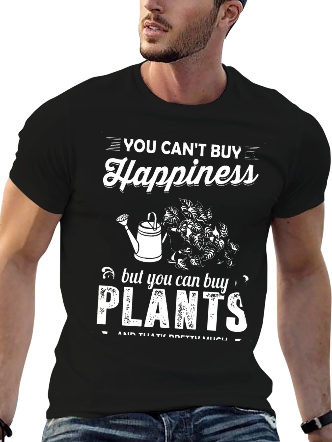 Camiseta Negra: No Puedes Comprar la Felicidad Compra Plantas
