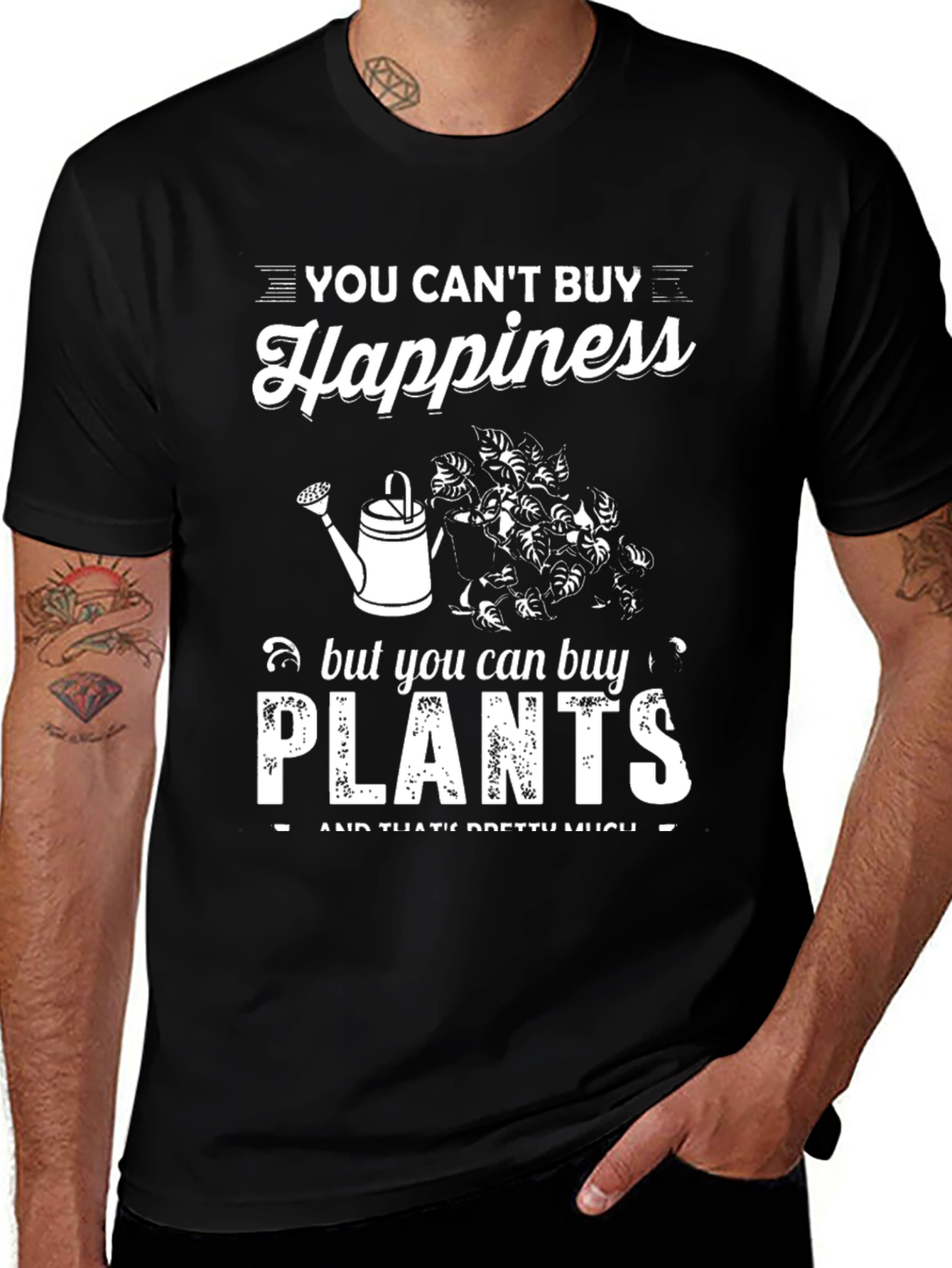 Camiseta Negra: No Puedes Comprar la Felicidad Compra Plantas