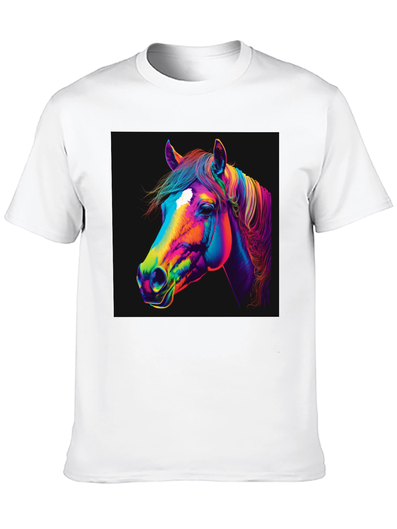 Camiseta Negra con Diseño de Caballo Neón