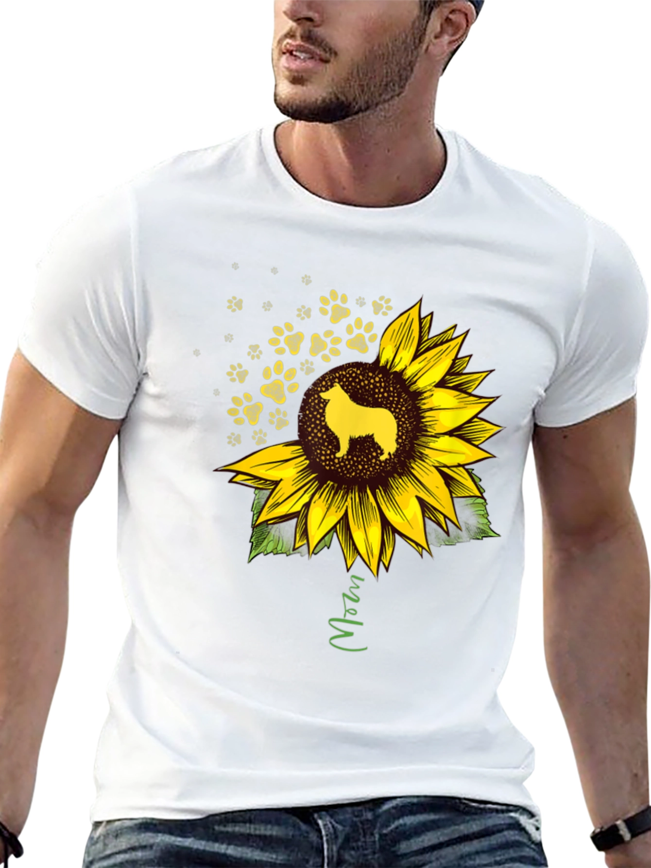 Camiseta Negra con Girasol y Perro Collie Mom