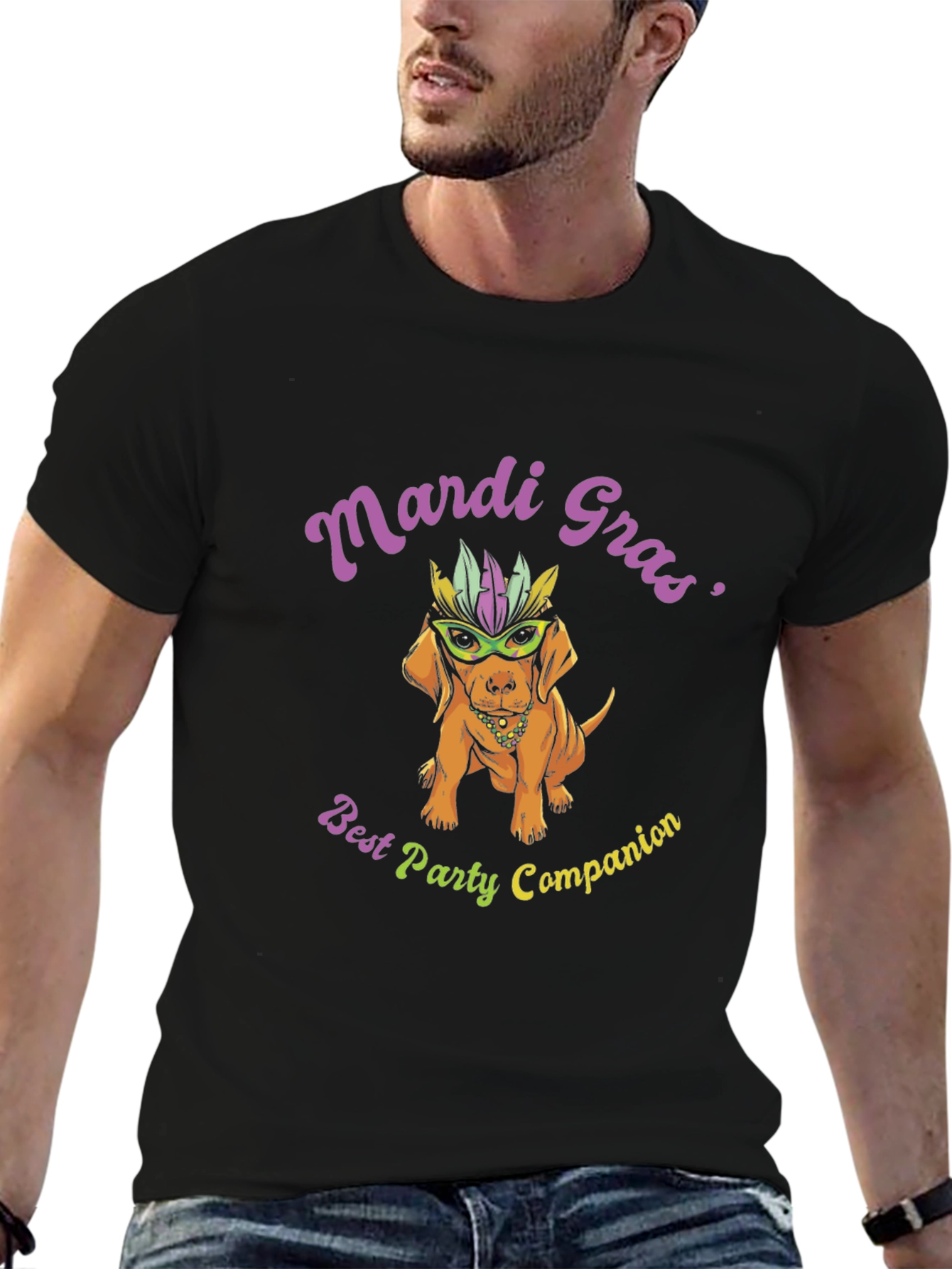 Camiseta Negra Perro Mardi Gras