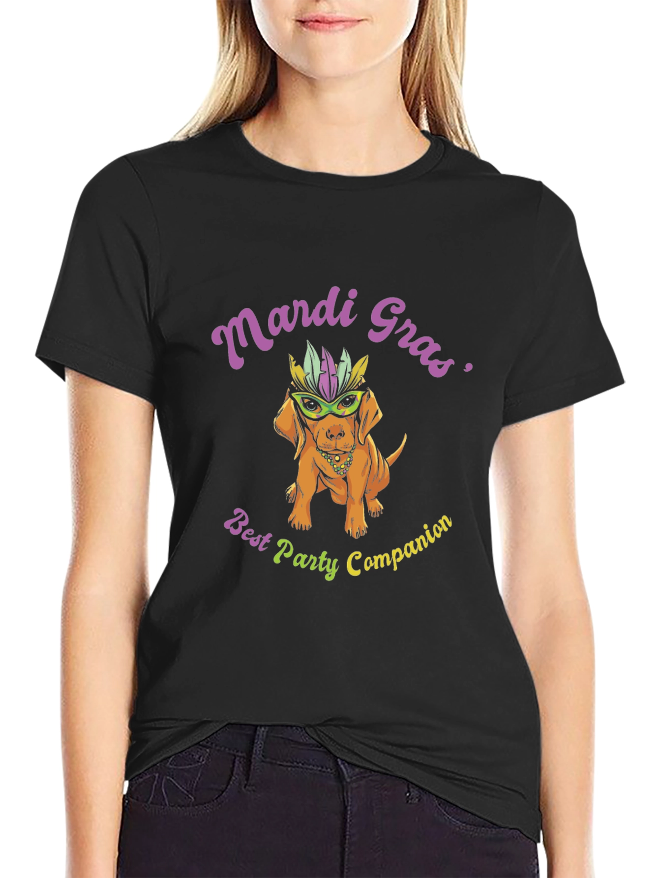 Camiseta Negra Perro Mardi Gras