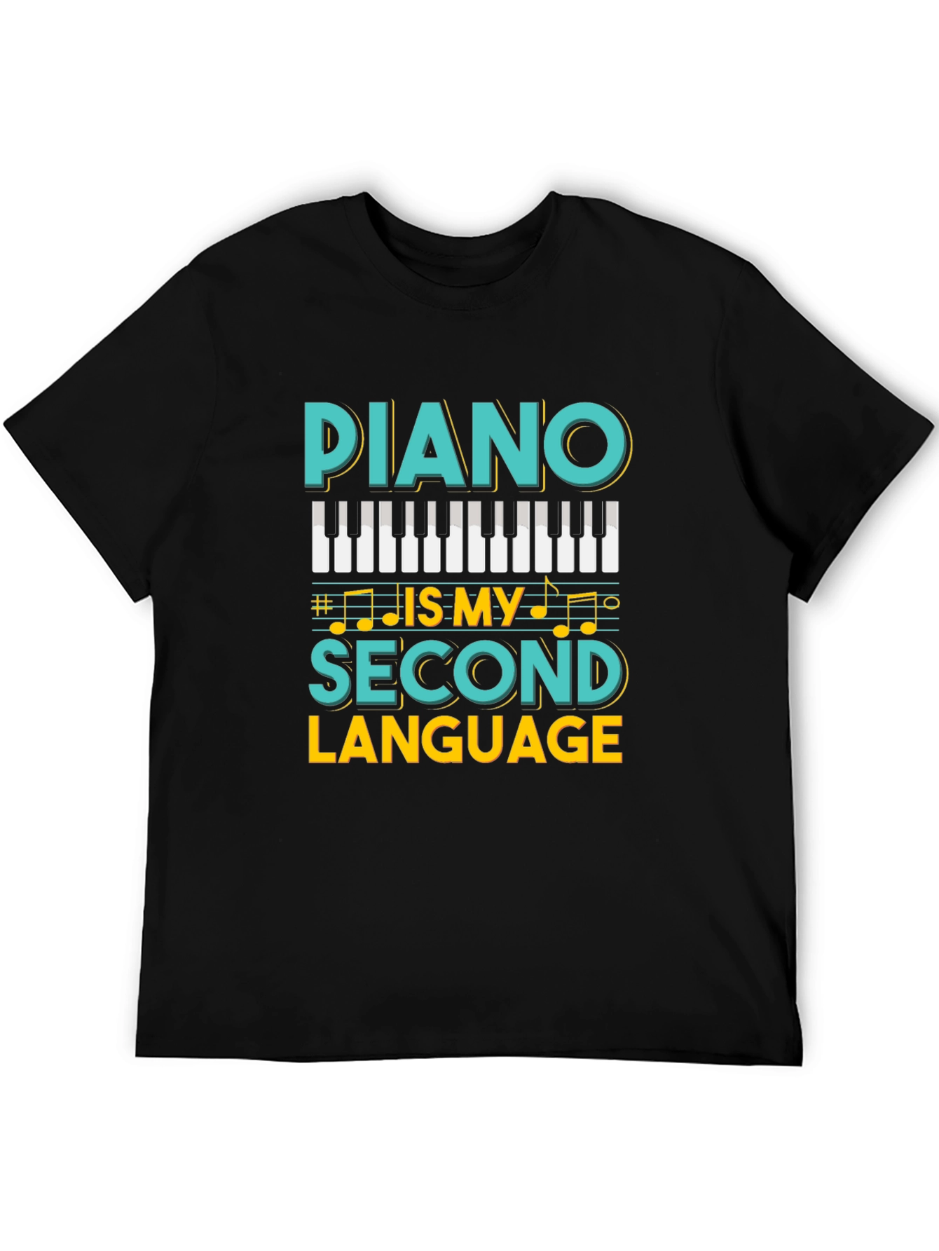 Camiseta Negra Piano Is My Second Language