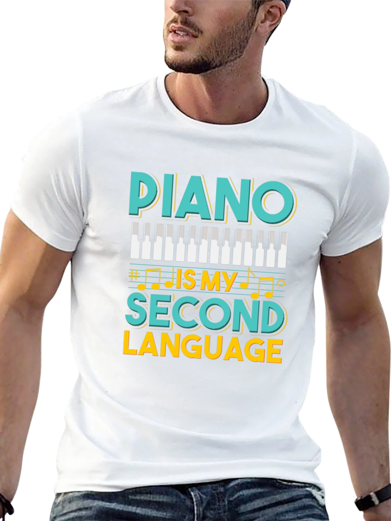 Camiseta Negra Piano Is My Second Language