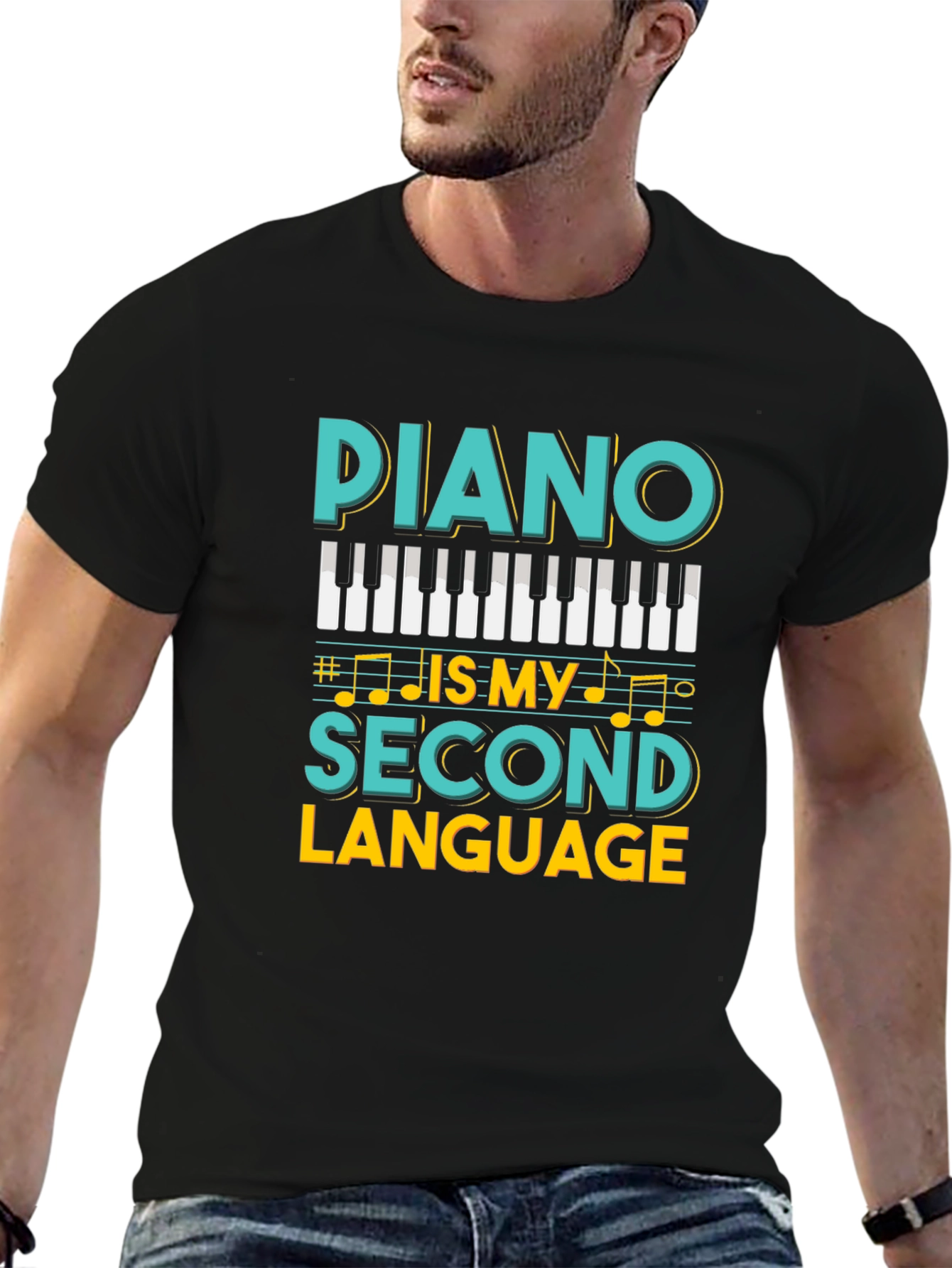 Camiseta Negra Piano Is My Second Language