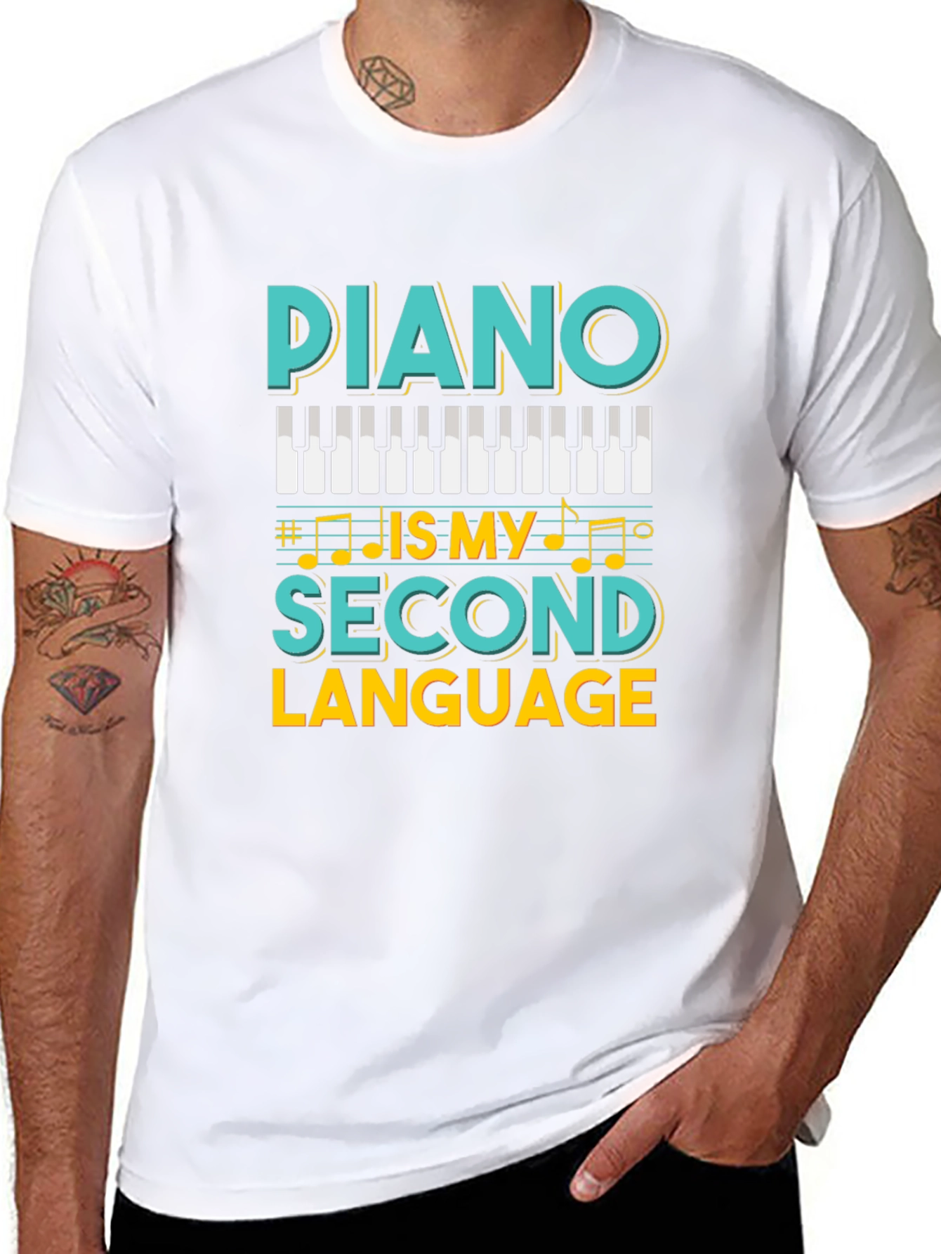 Camiseta Negra Piano Is My Second Language