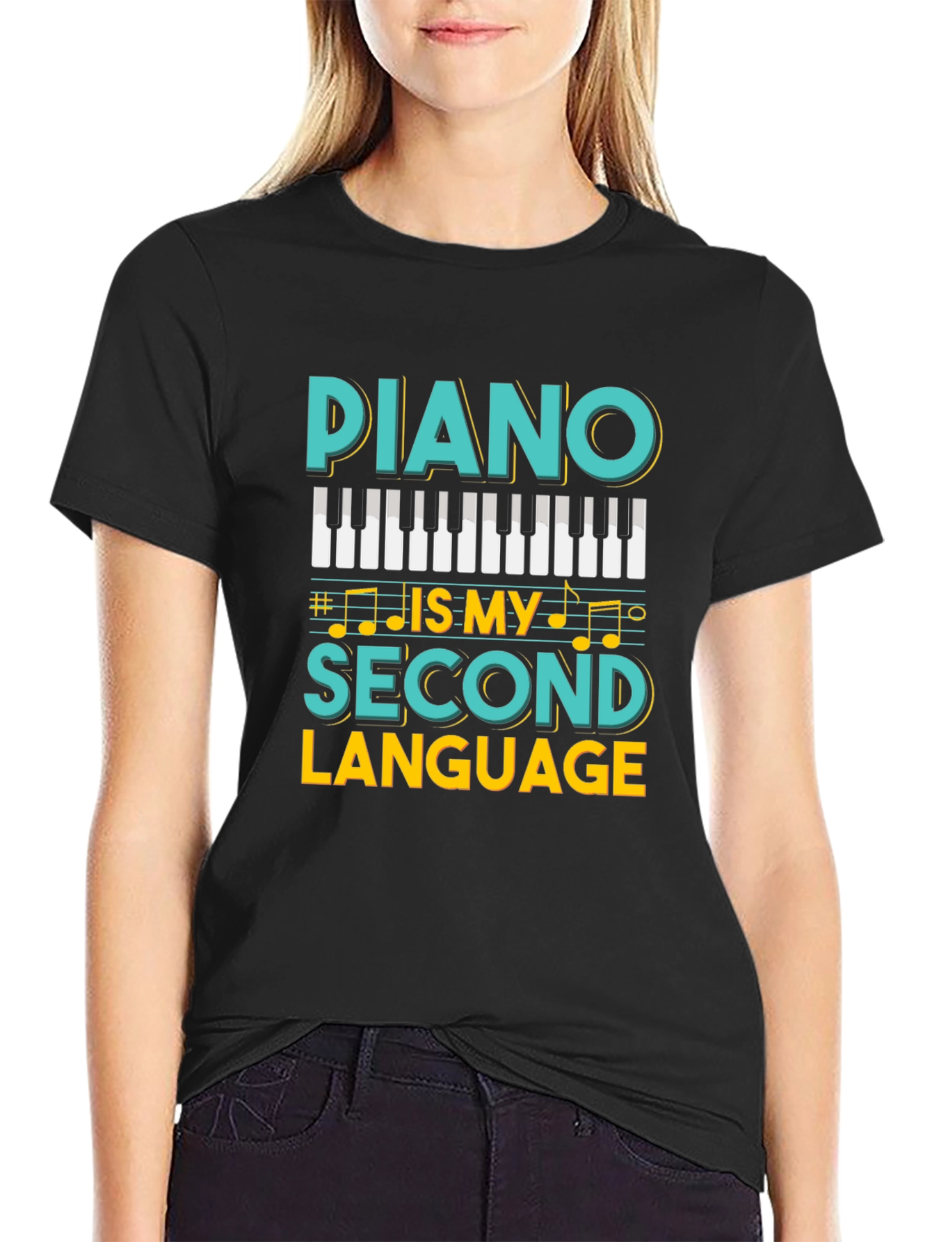Camiseta Negra Piano Is My Second Language