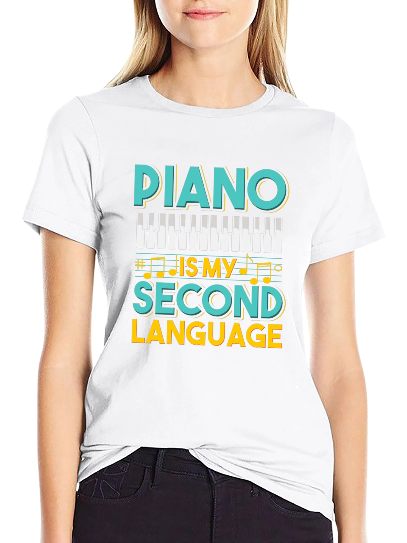 Camiseta Negra Piano Is My Second Language