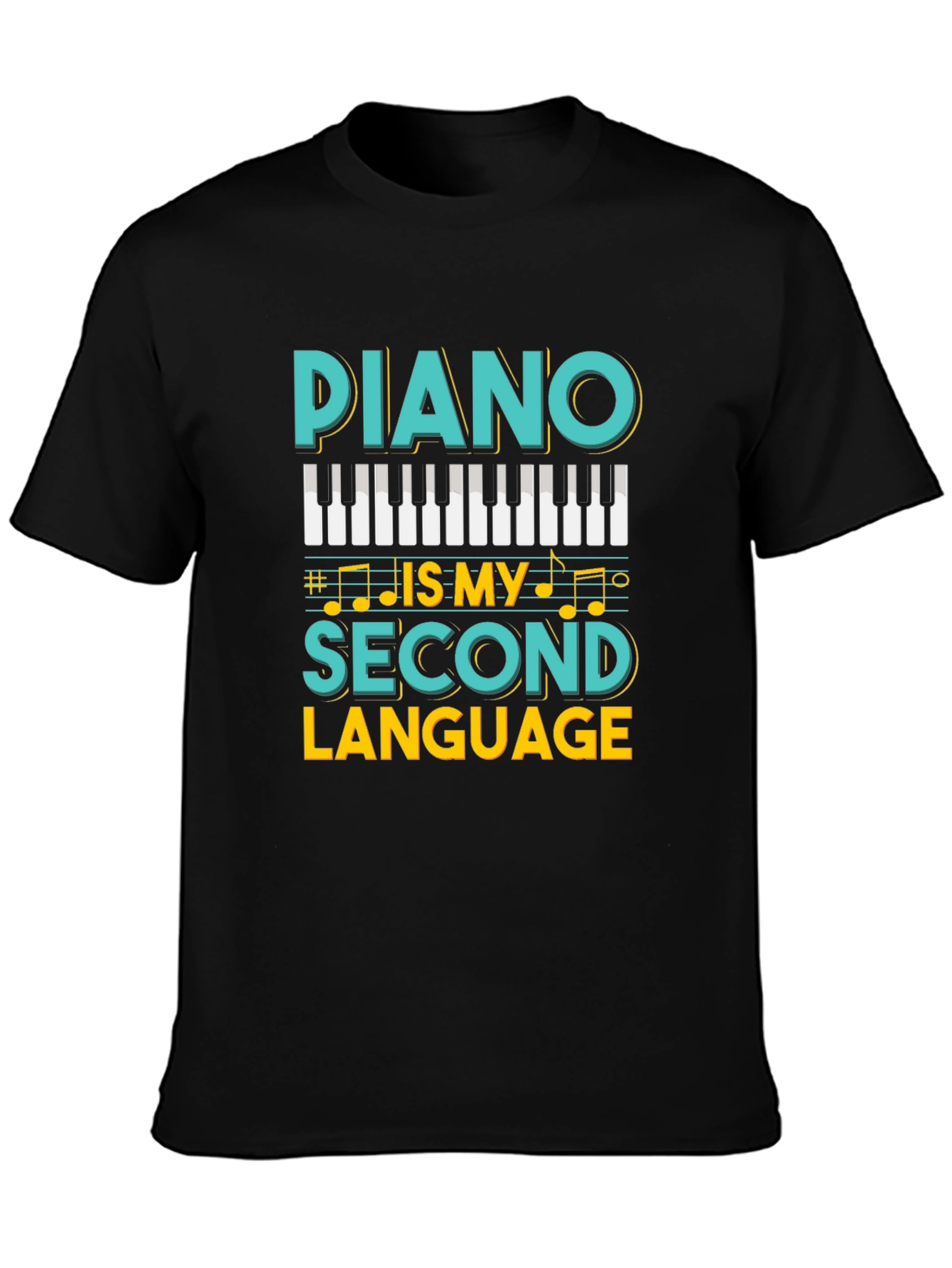 Camiseta Negra Piano Is My Second Language