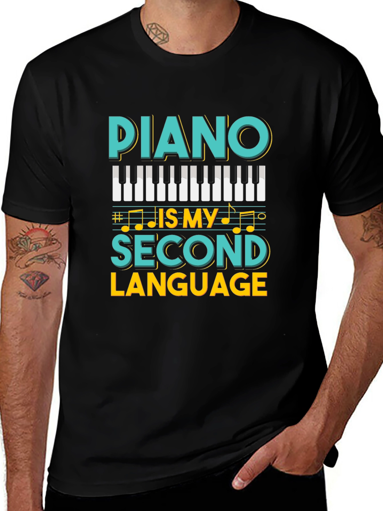 Camiseta Negra Piano Is My Second Language