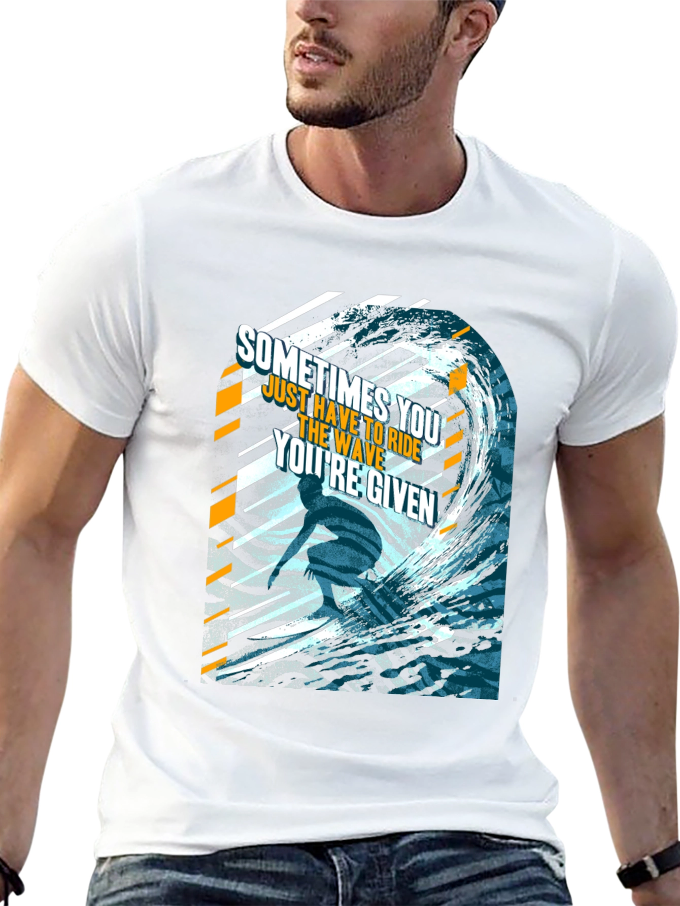 Camiseta Negra con Diseño de Ola Inspirador