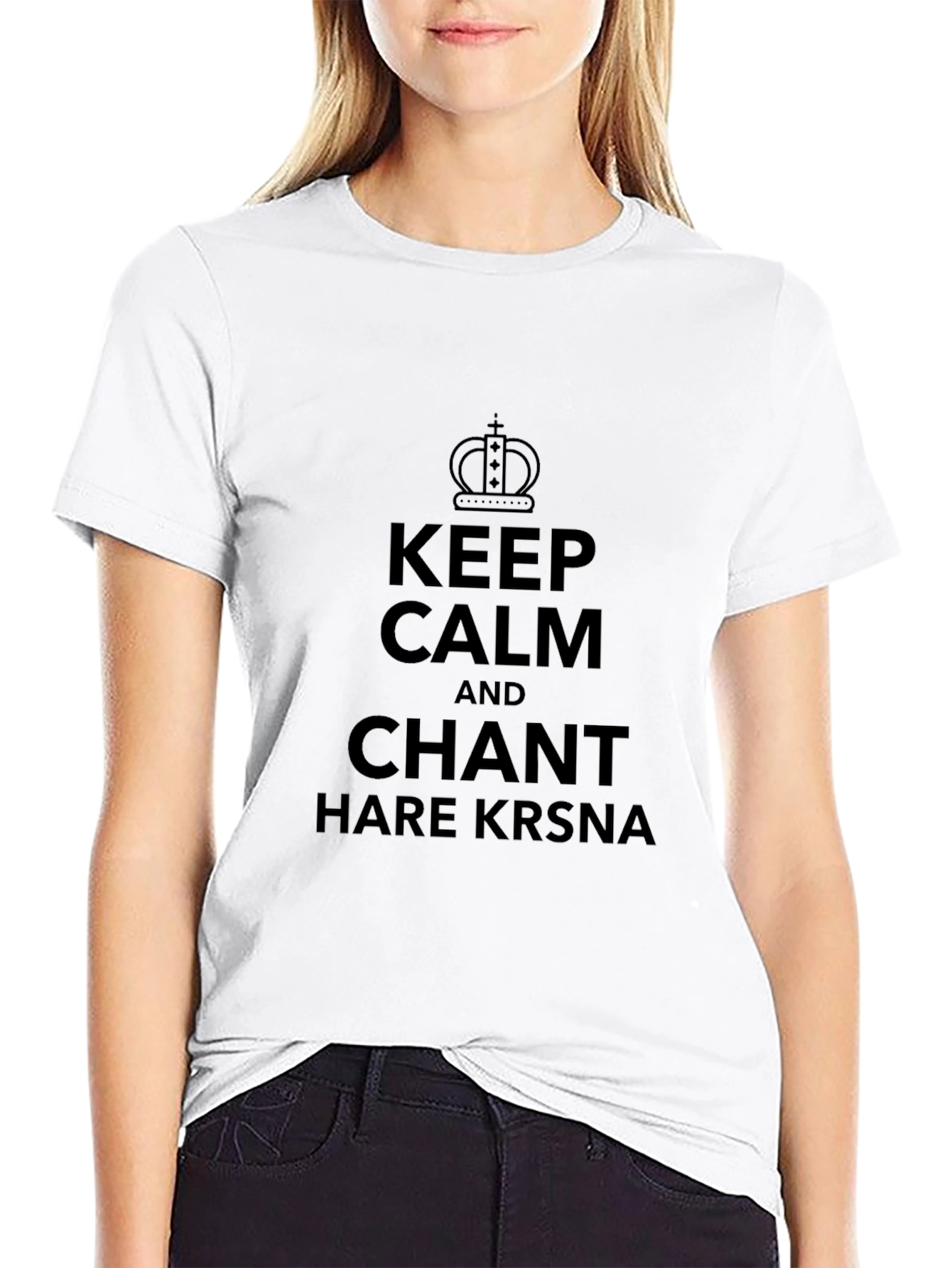 Camiseta Negra: Keep Calm and Chant Hare Krsna