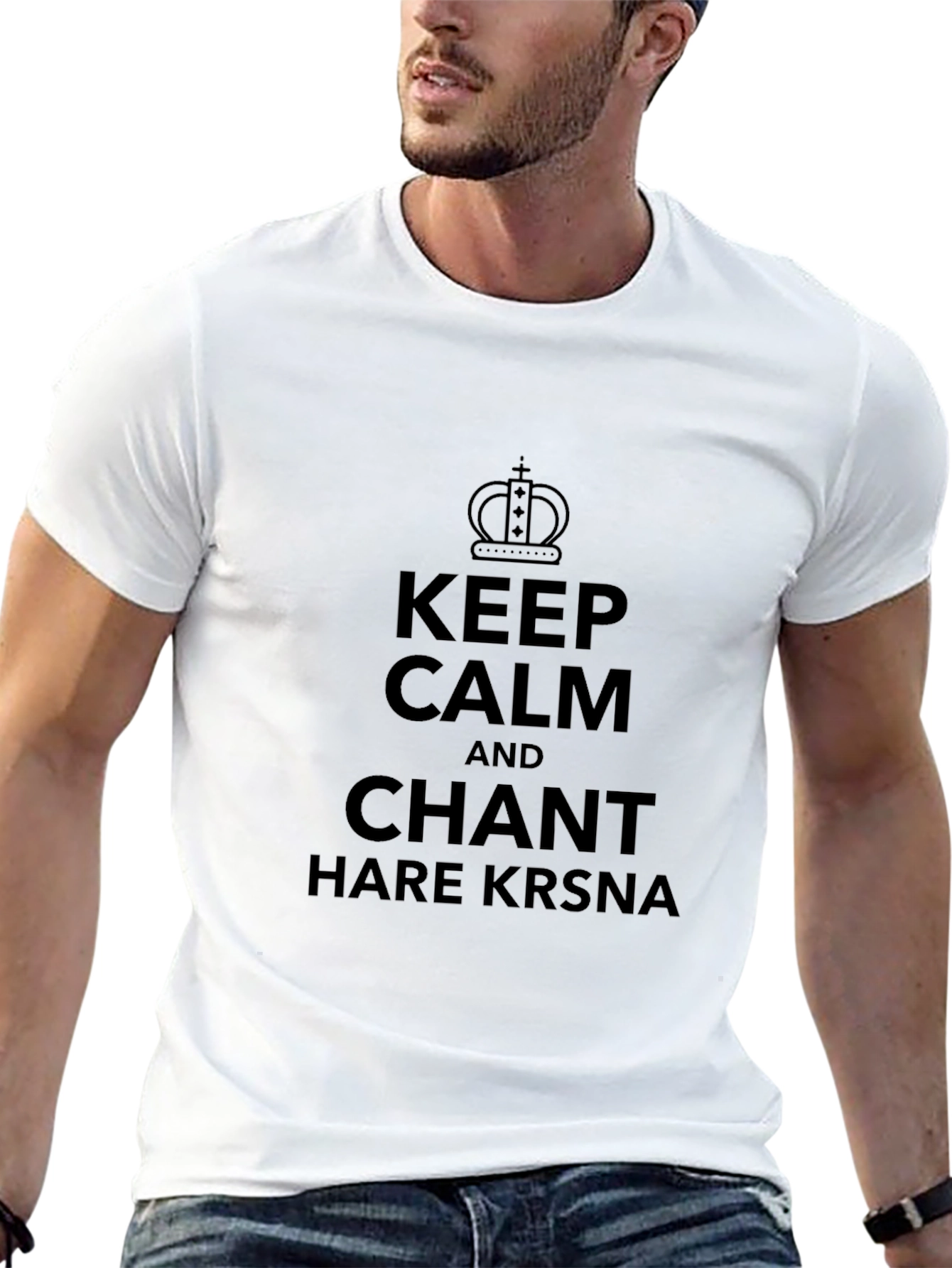 Camiseta Negra: Keep Calm and Chant Hare Krsna