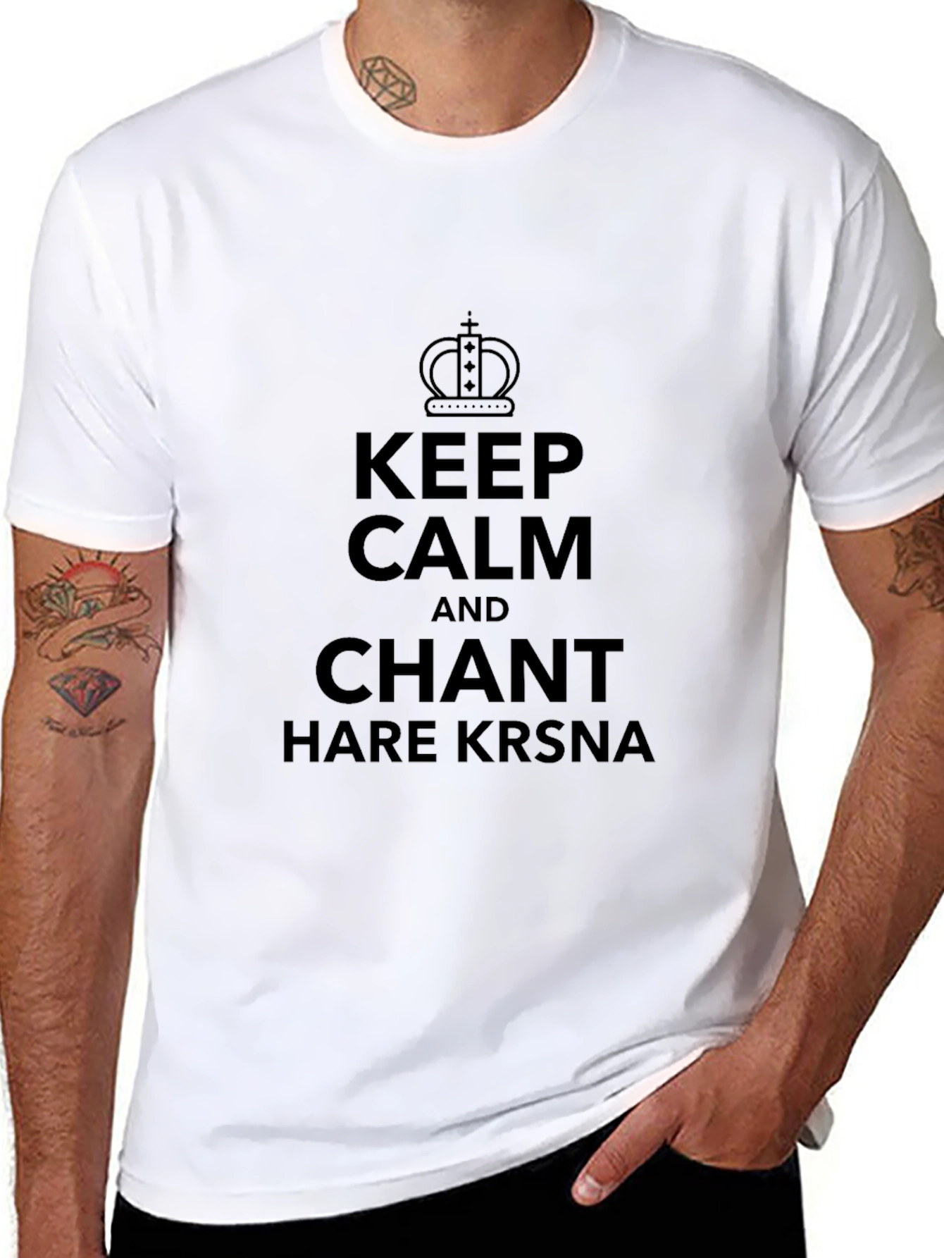 Camiseta Negra: Keep Calm and Chant Hare Krsna