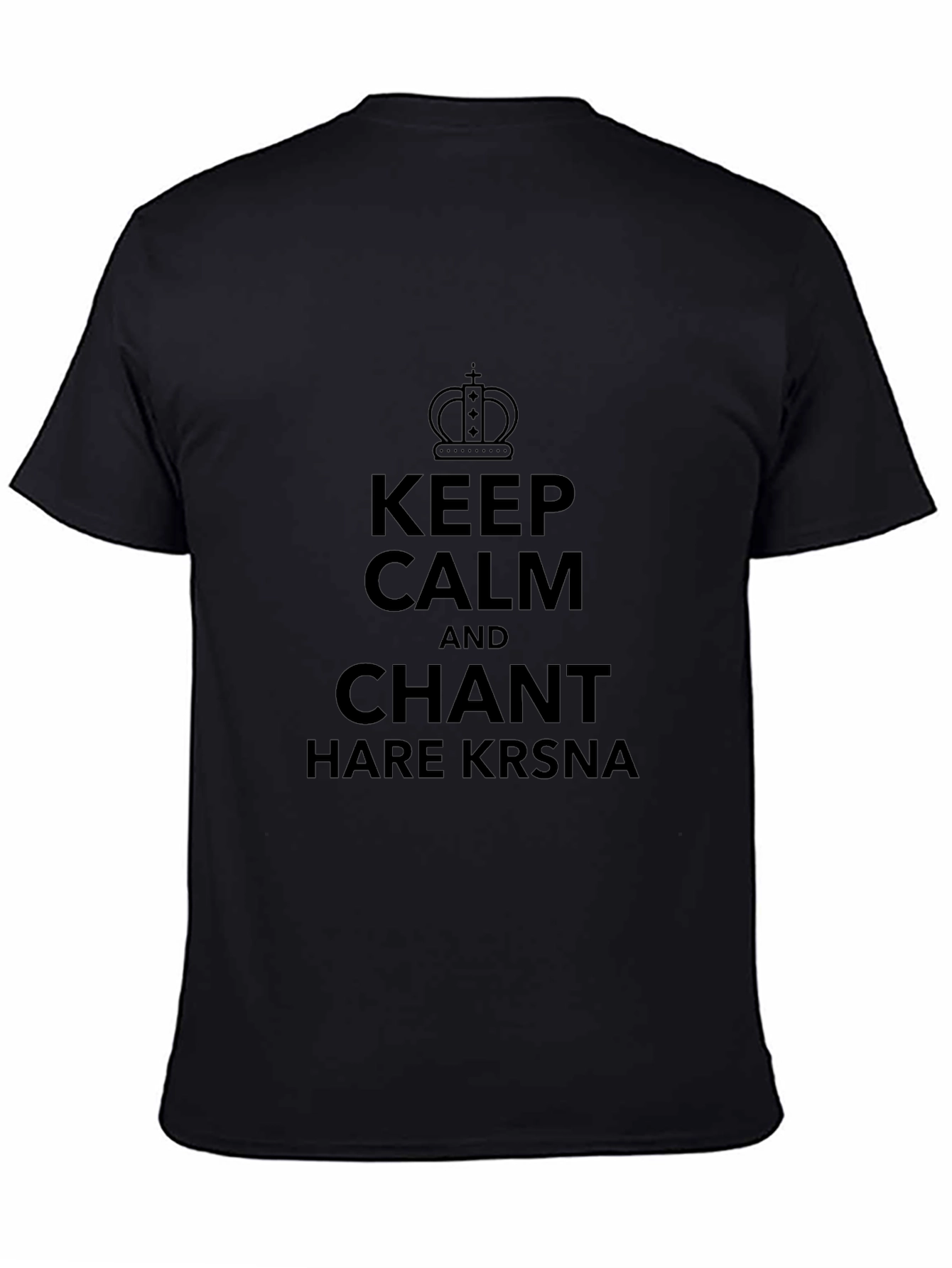 Camiseta Negra: Keep Calm and Chant Hare Krsna