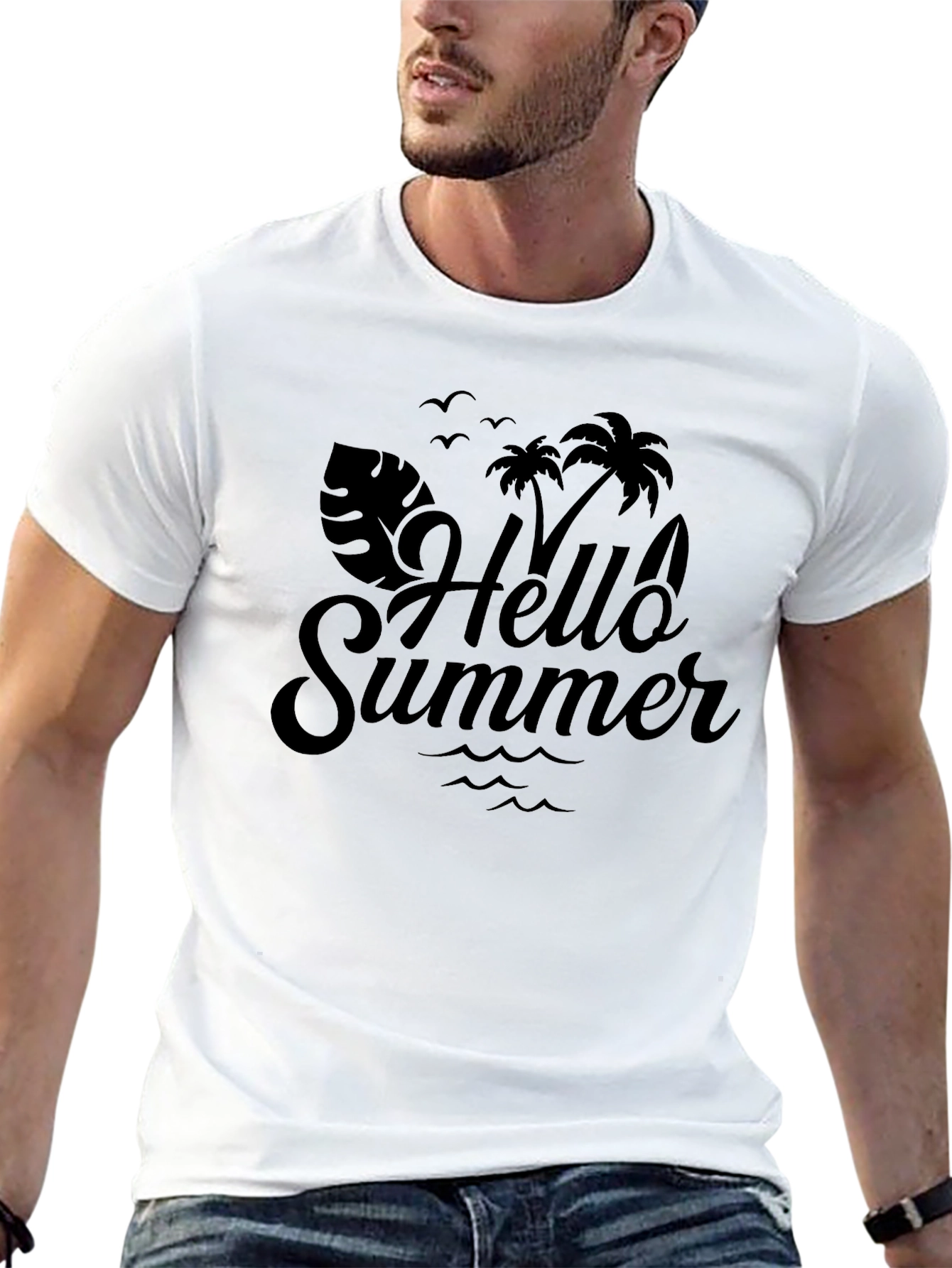 Camiseta Negra Hello Summer Estilo Vacacional