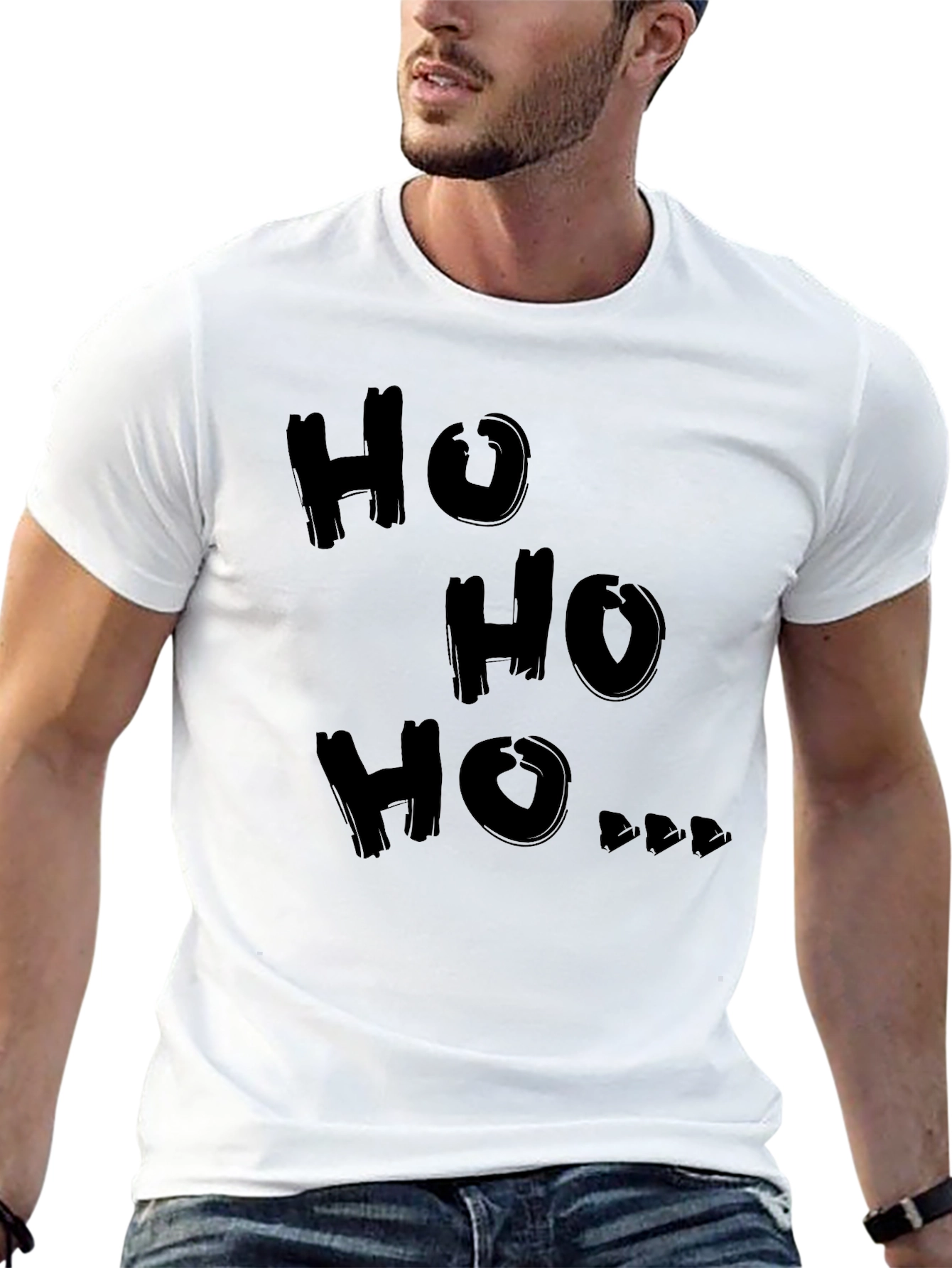 Camiseta Negra Ho Ho Ho Navideña para Hombre