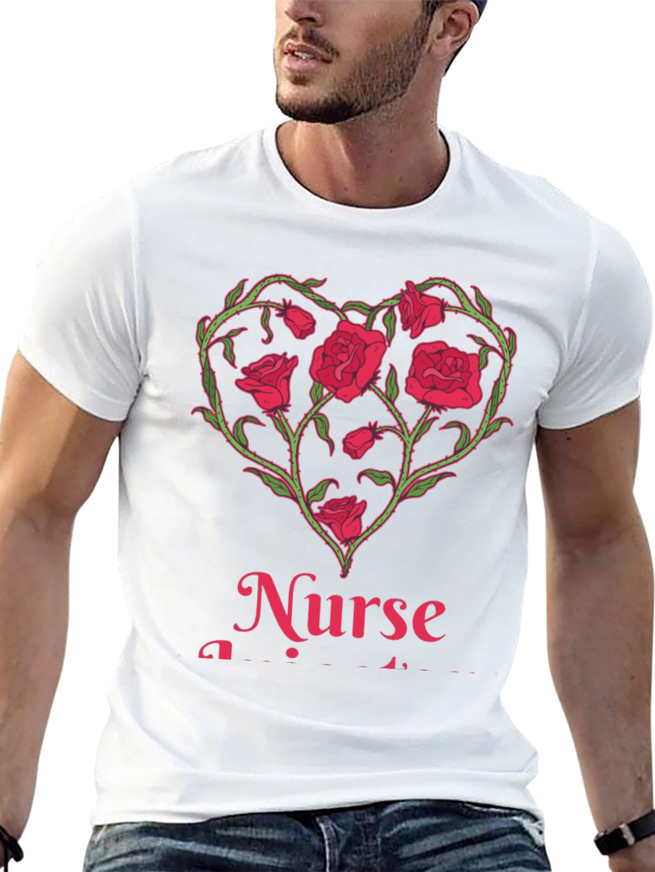 Camiseta Negra Corazón Floral Enfermera