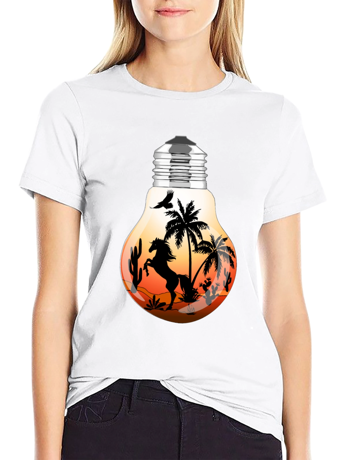 Camiseta Negra con Diseño de Desierto en Foco