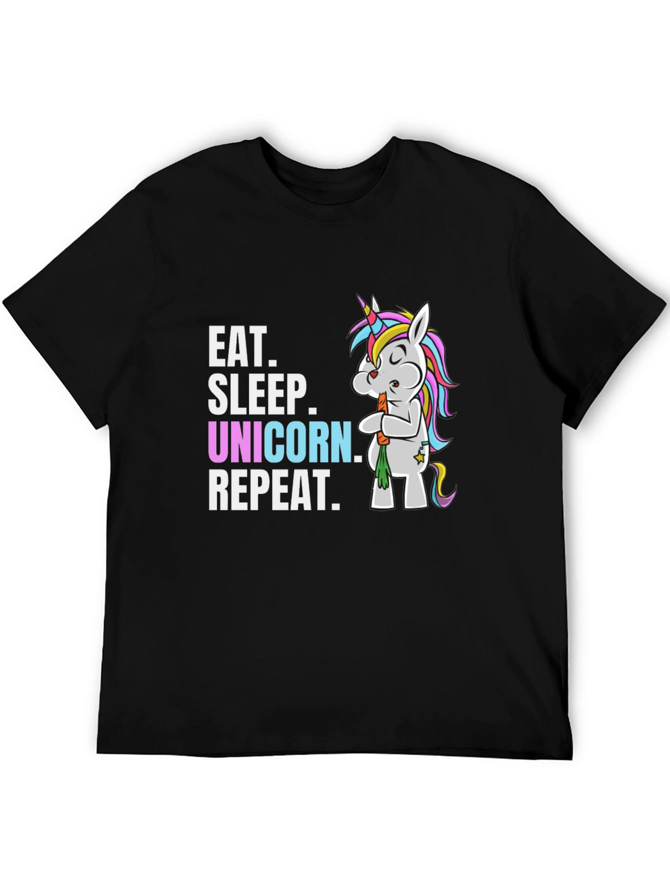 Camiseta Negra Come Duerme Unicornio Repite